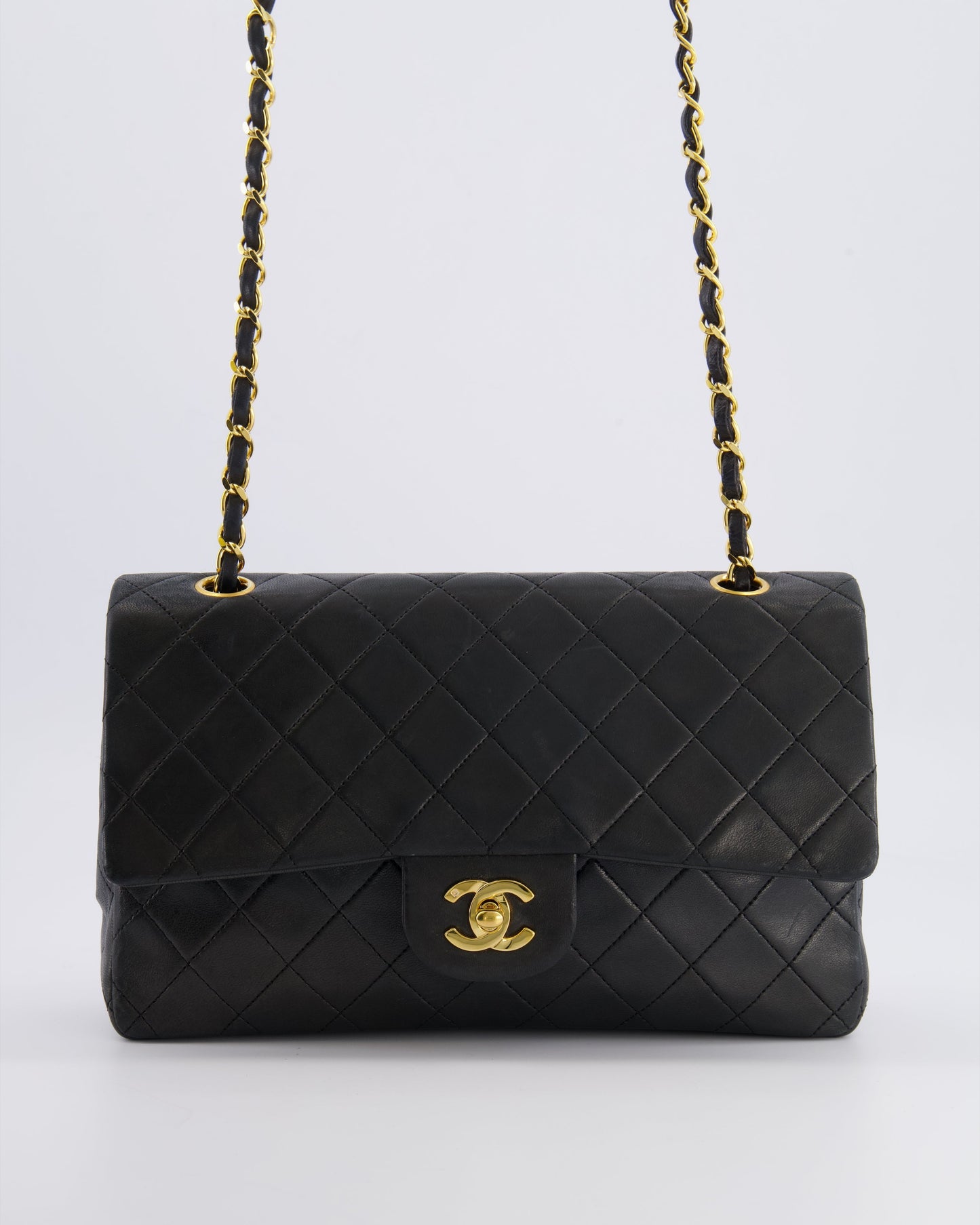 Chanel   Black Medium Classic Double Flap Bag in Lambskin Leather with 24K Gold Hardware