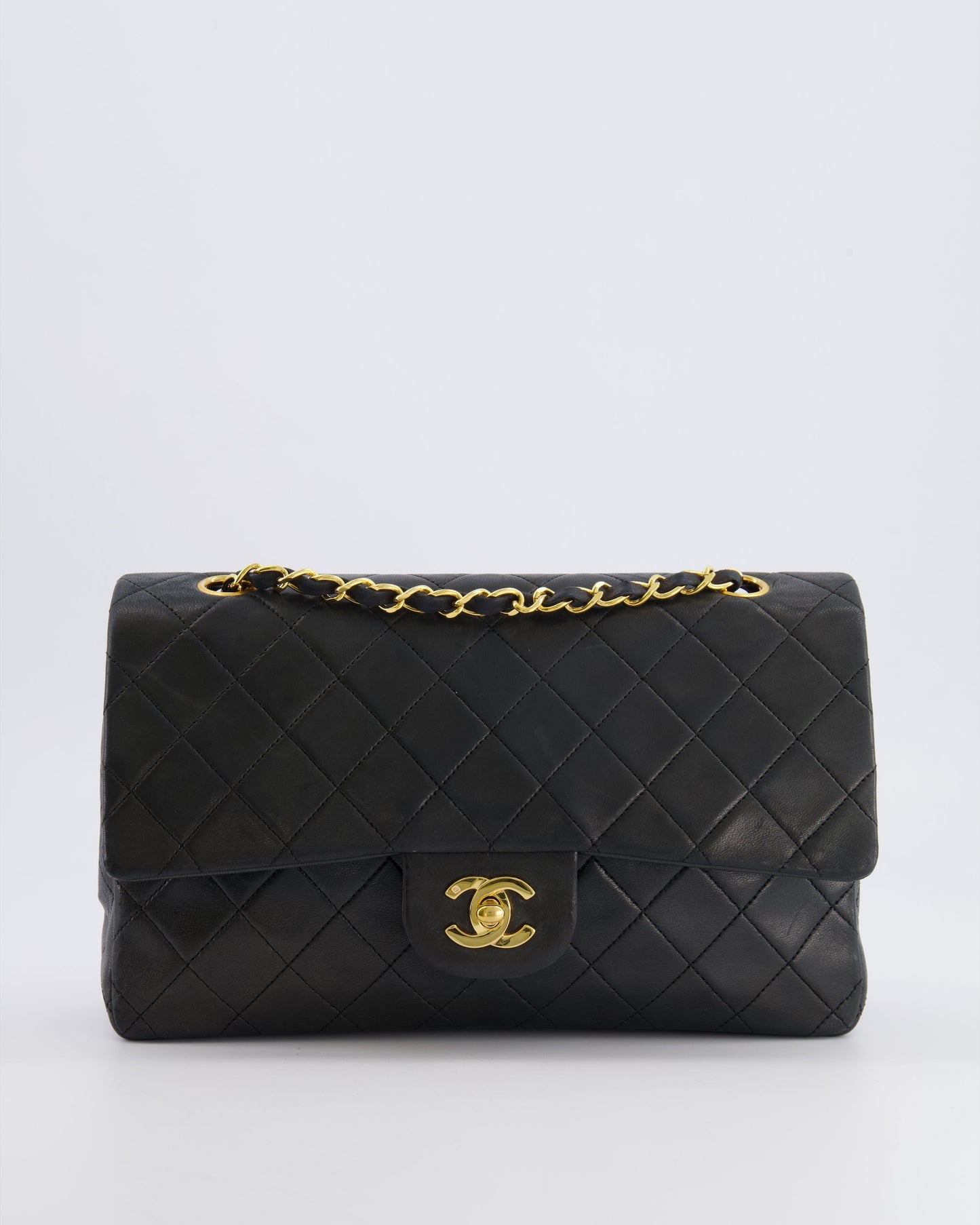 Chanel   Black Medium Classic Double Flap Bag in Lambskin Leather with 24K Gold Hardware