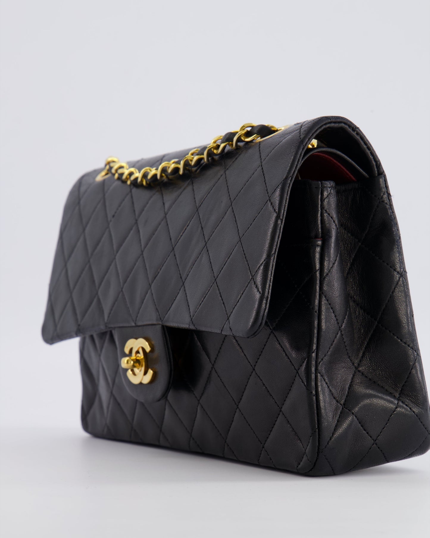 Chanel   Black Medium Classic Double Flap Bag in Lambskin Leather with 24K Gold Hardware
