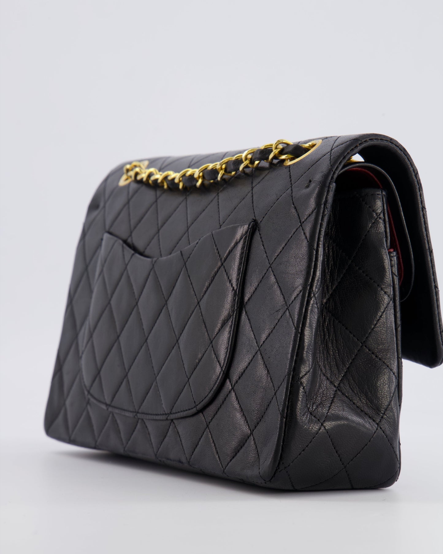 Chanel   Black Medium Classic Double Flap Bag in Lambskin Leather with 24K Gold Hardware