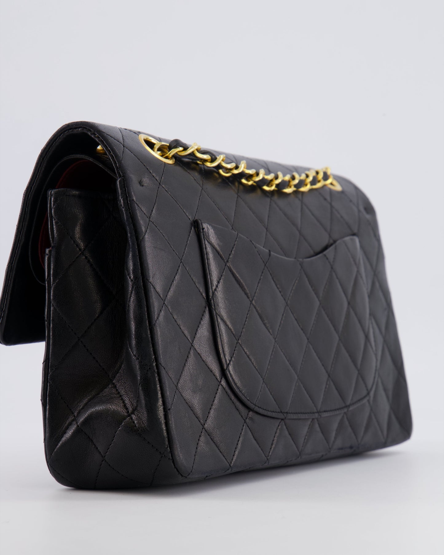 Chanel   Black Medium Classic Double Flap Bag in Lambskin Leather with 24K Gold Hardware