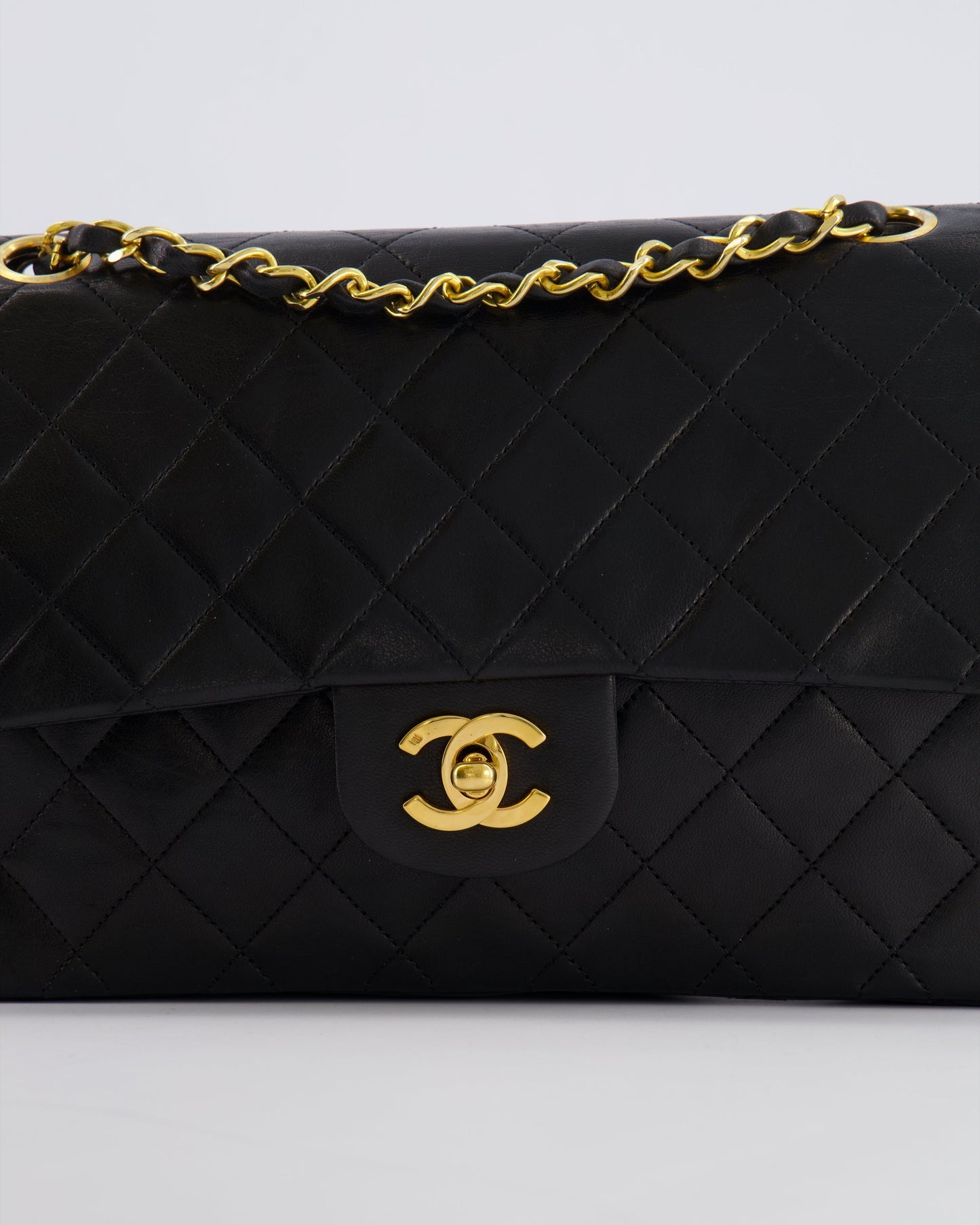 Chanel   Black Medium Classic Double Flap Bag in Lambskin Leather with 24K Gold Hardware
