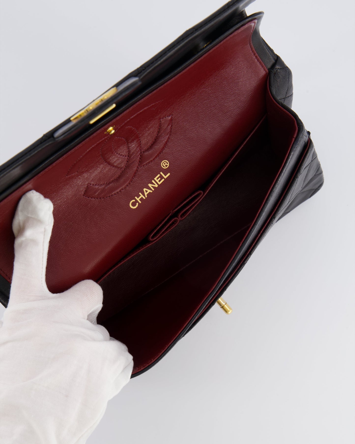 Chanel   Black Medium Classic Double Flap Bag in Lambskin Leather with 24K Gold Hardware