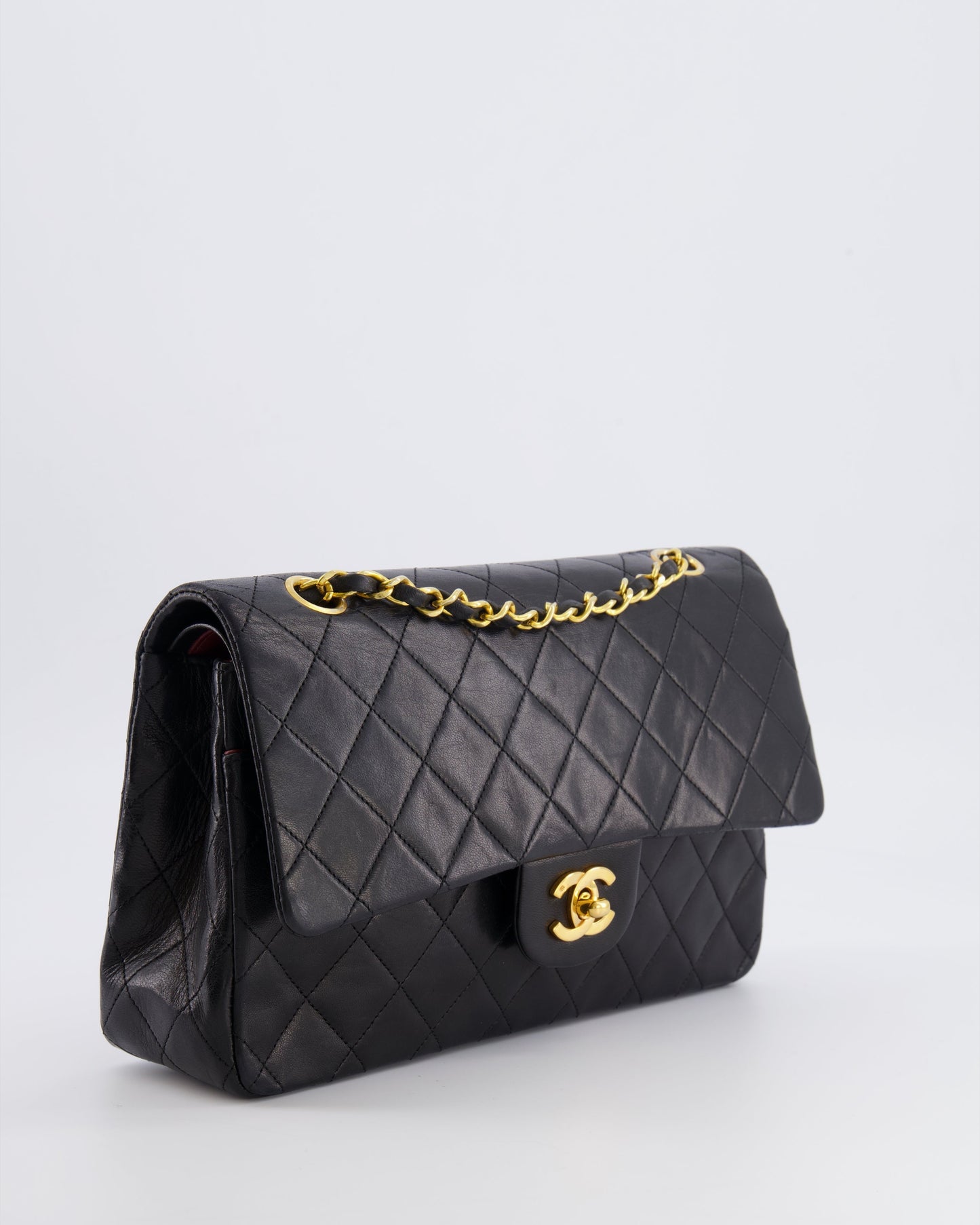 Chanel   Black Medium Classic Double Flap Bag in Lambskin Leather with 24K Gold Hardware
