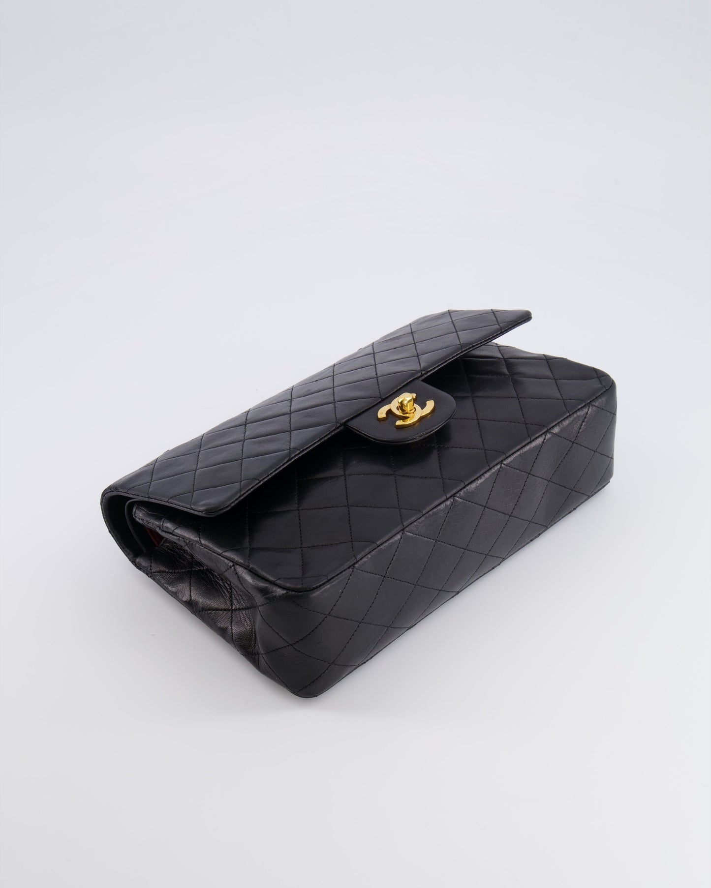 Chanel   Black Medium Classic Double Flap Bag in Lambskin Leather with 24K Gold Hardware