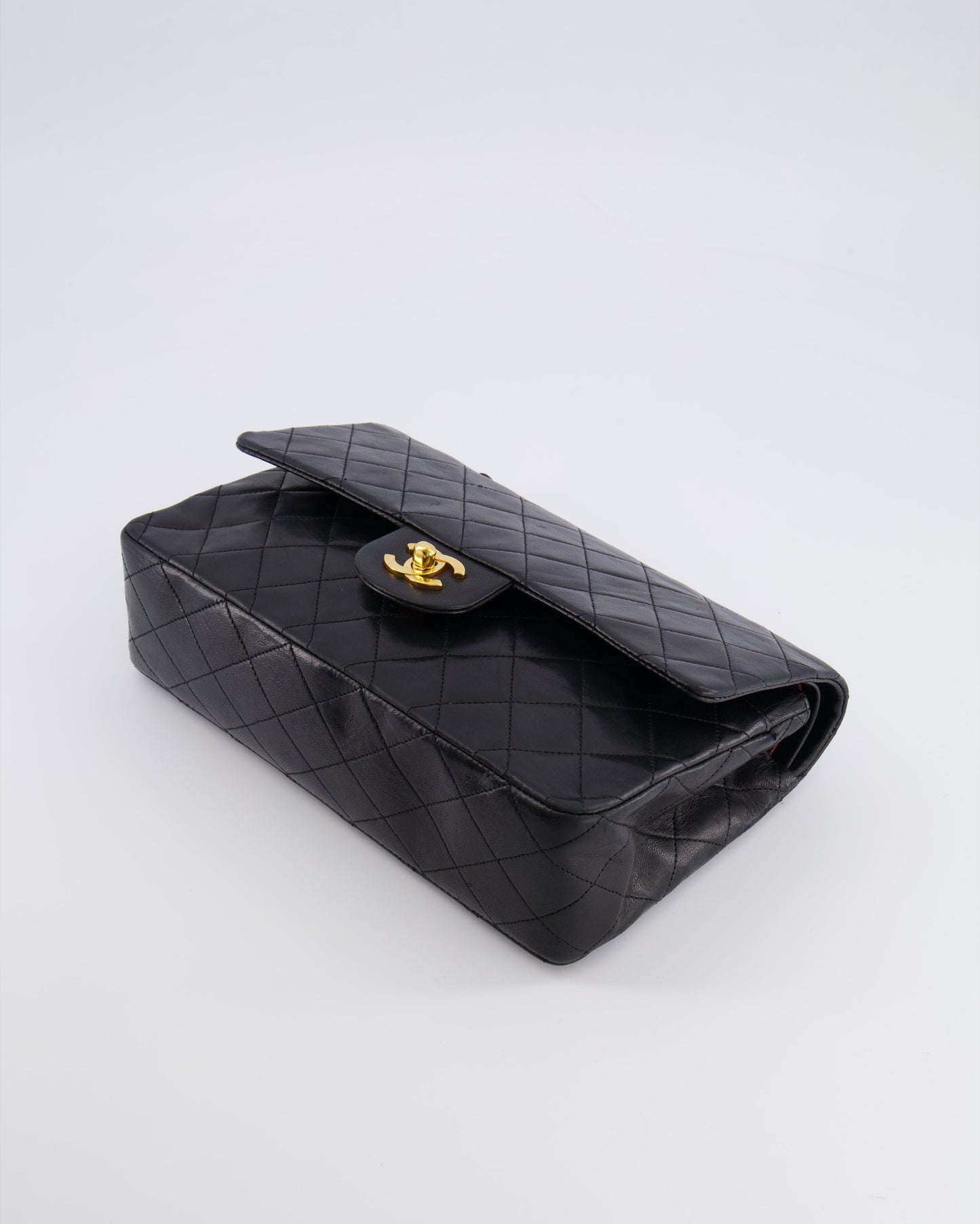 Chanel   Black Medium Classic Double Flap Bag in Lambskin Leather with 24K Gold Hardware