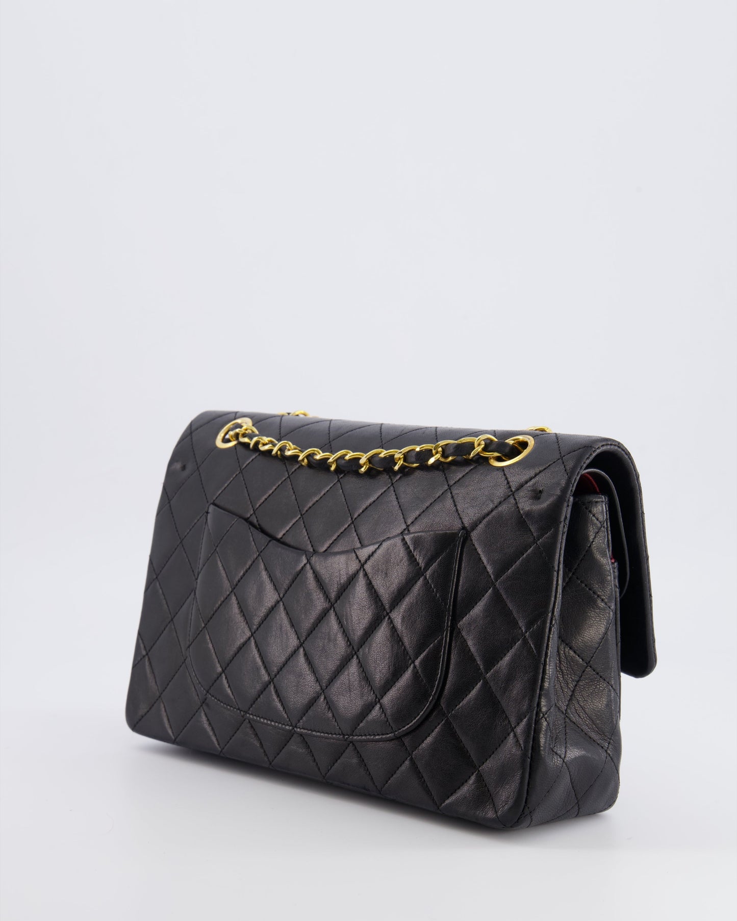 Chanel   Black Medium Classic Double Flap Bag in Lambskin Leather with 24K Gold Hardware