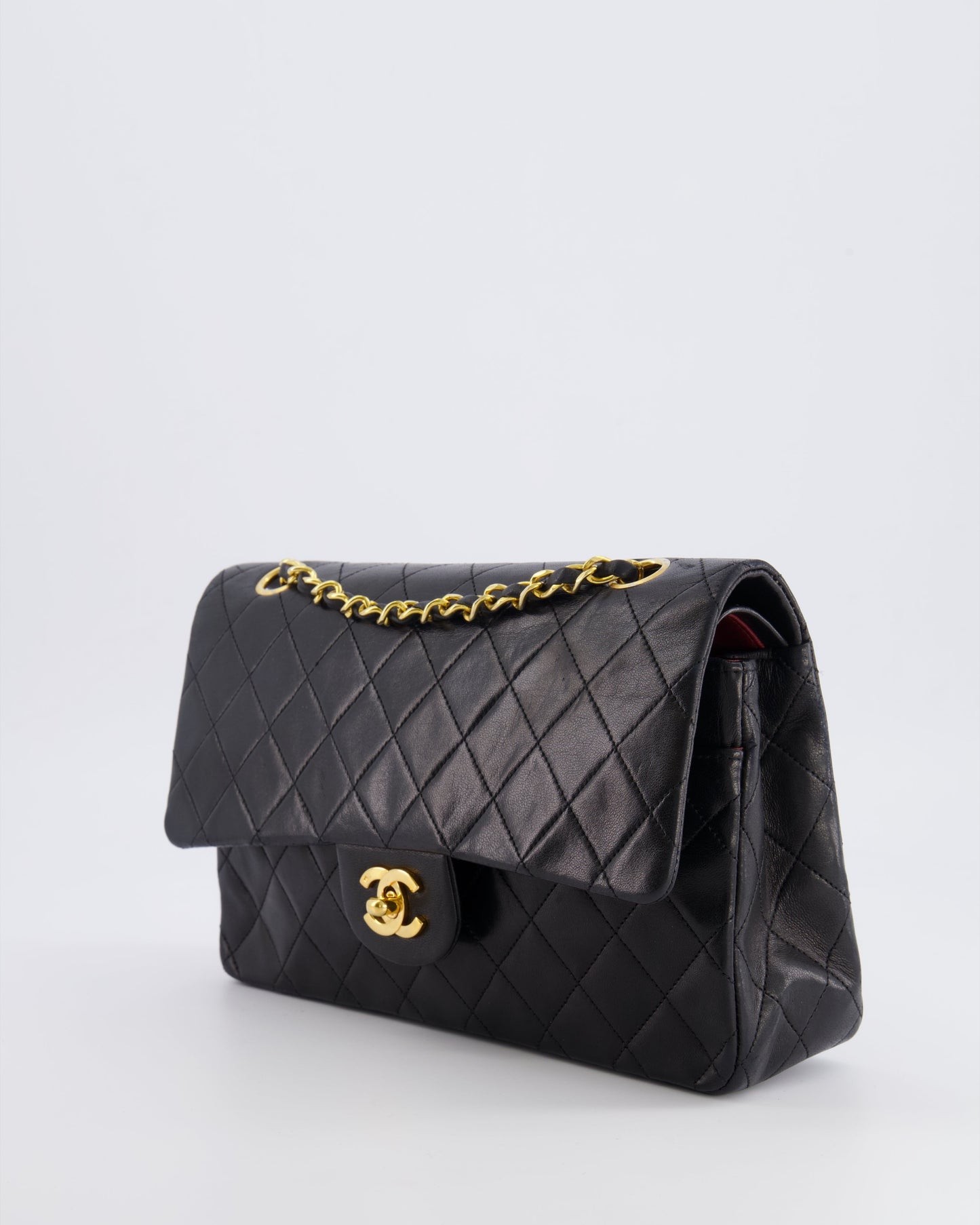 Chanel   Black Medium Classic Double Flap Bag in Lambskin Leather with 24K Gold Hardware