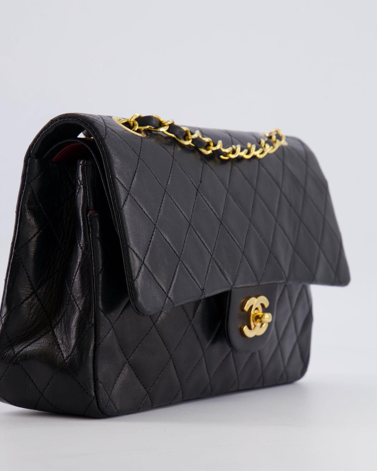 Chanel   Black Medium Classic Double Flap Bag in Lambskin Leather with 24K Gold Hardware