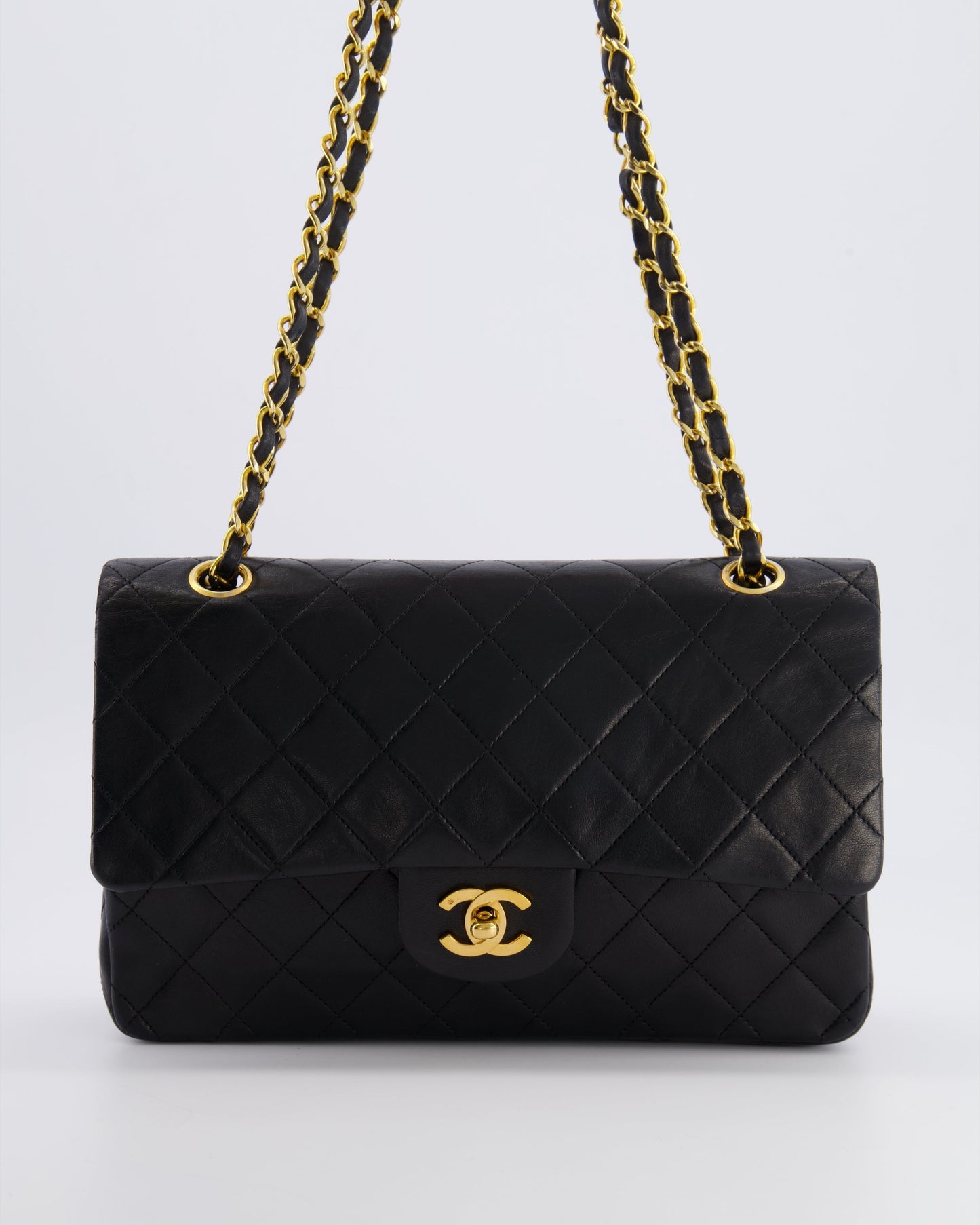 Chanel   Black Medium Classic Double Flap Bag in Lambskin Leather with 24K Gold Hardware