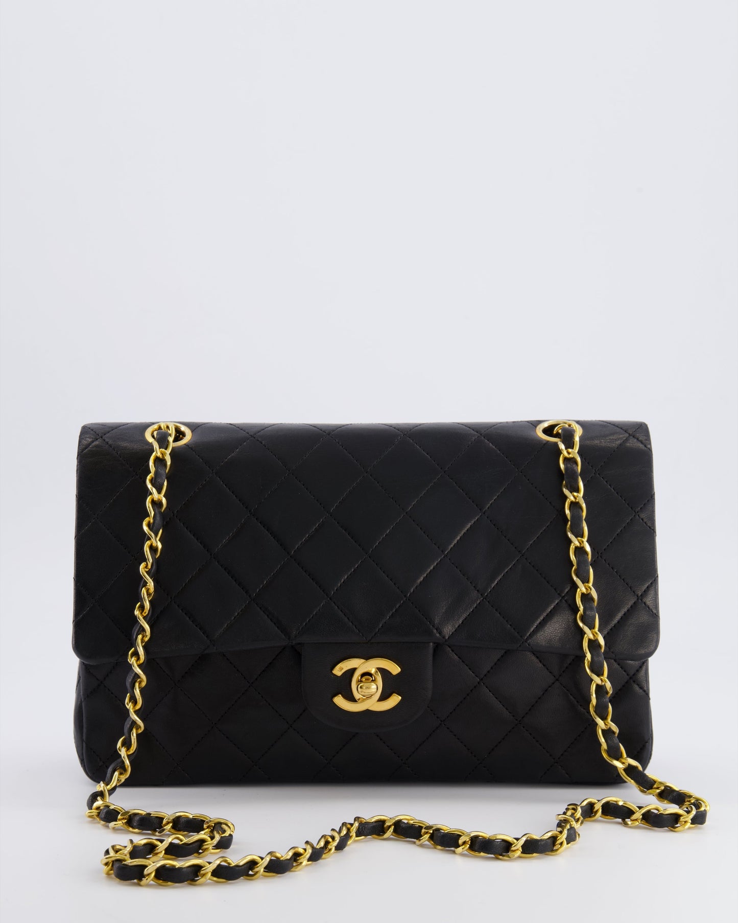 Chanel   Black Medium Classic Double Flap Bag in Lambskin Leather with 24K Gold Hardware