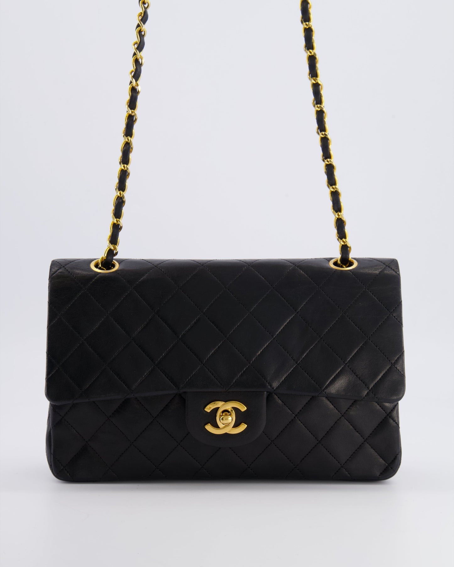 Chanel   Black Medium Classic Double Flap Bag in Lambskin Leather with 24K Gold Hardware