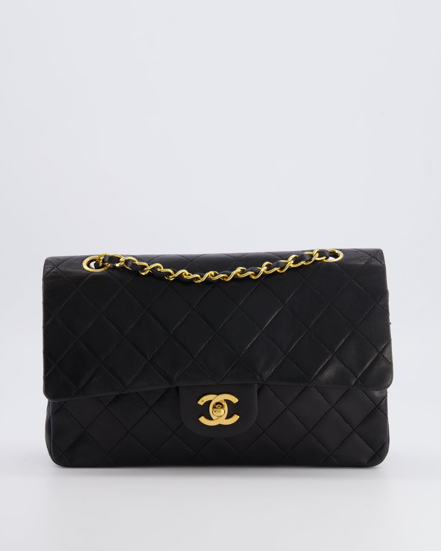 Chanel   Black Medium Classic Double Flap Bag in Lambskin Leather with 24K Gold Hardware