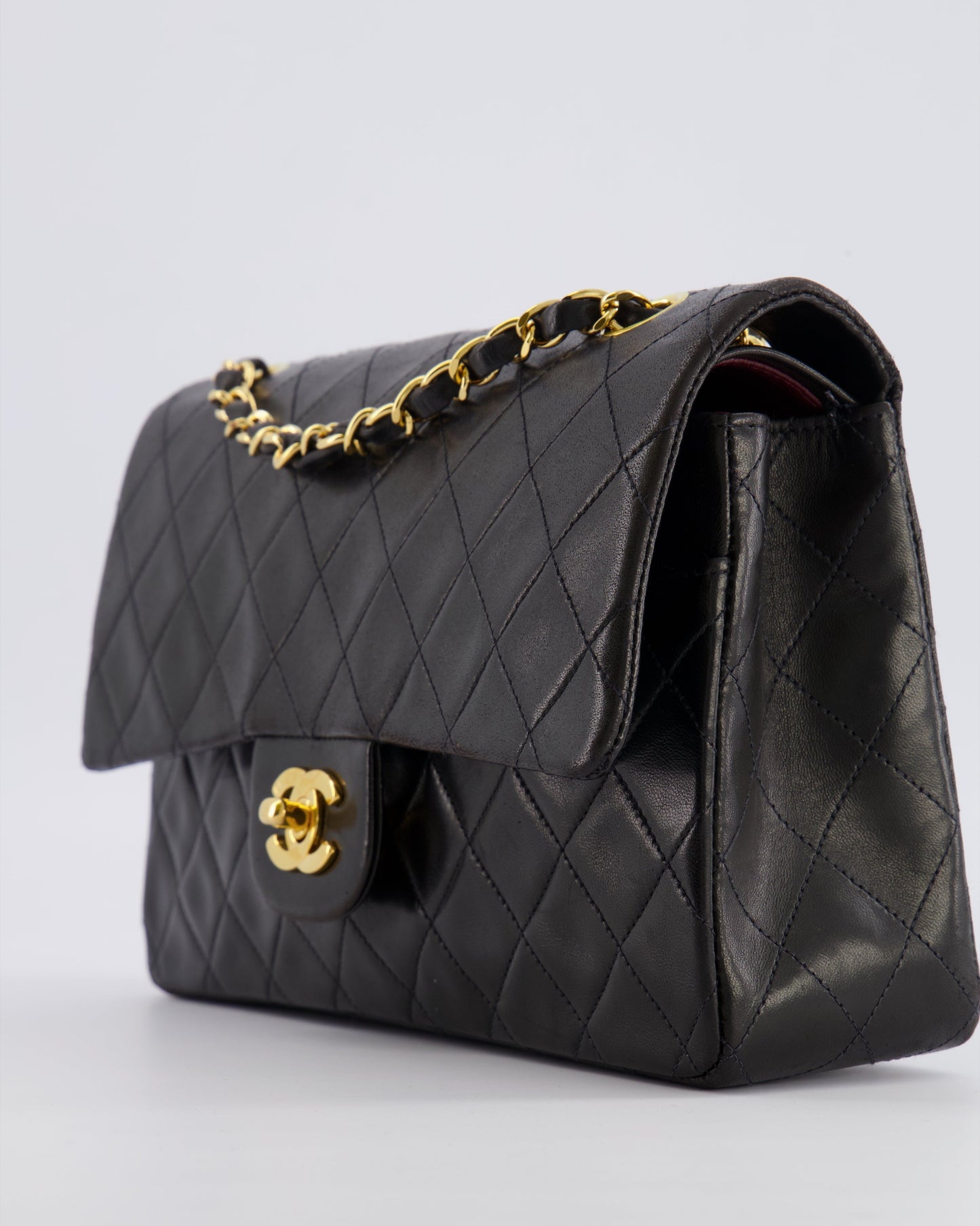 Chanel   Black Medium Classic Double Flap Bag in Lambskin Leather with 24K Gold Hardware