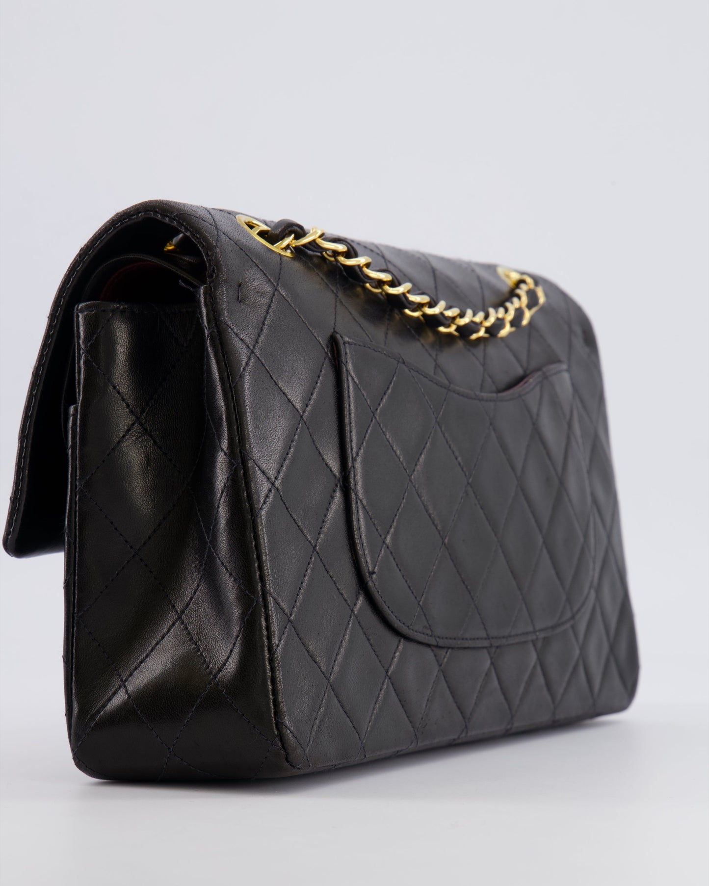 Chanel   Black Medium Classic Double Flap Bag in Lambskin Leather with 24K Gold Hardware