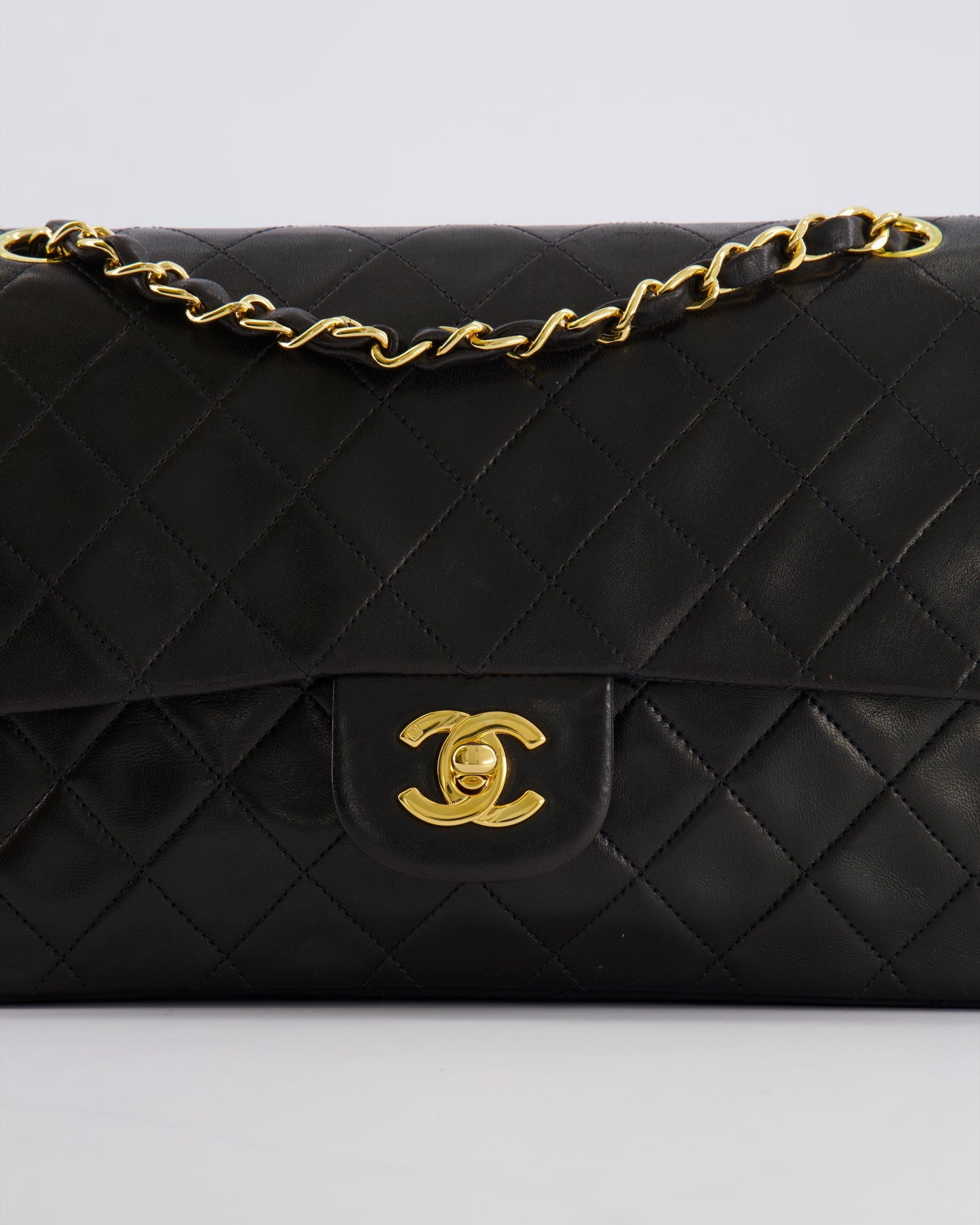 Chanel   Black Medium Classic Double Flap Bag in Lambskin Leather with 24K Gold Hardware