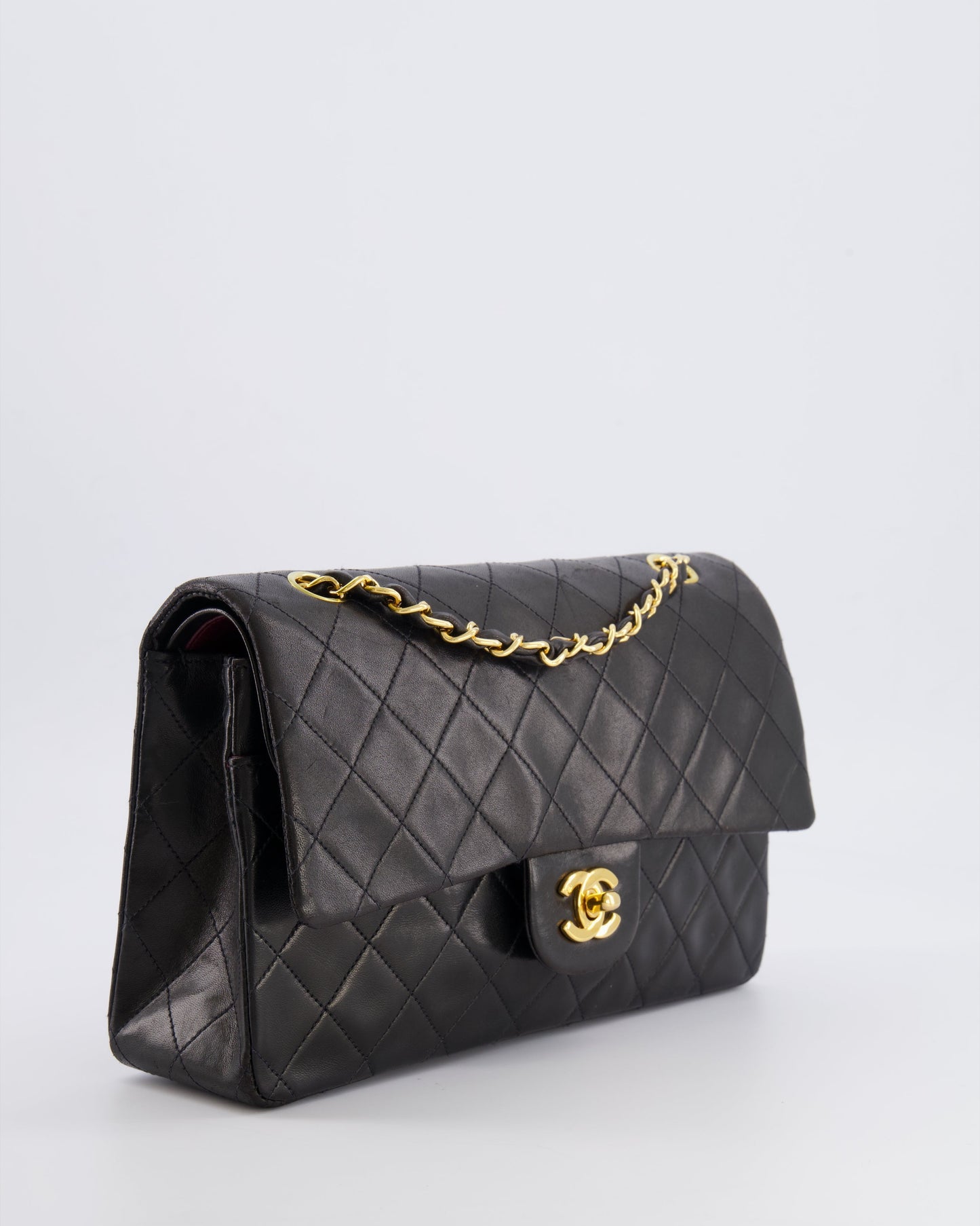 Chanel   Black Medium Classic Double Flap Bag in Lambskin Leather with 24K Gold Hardware