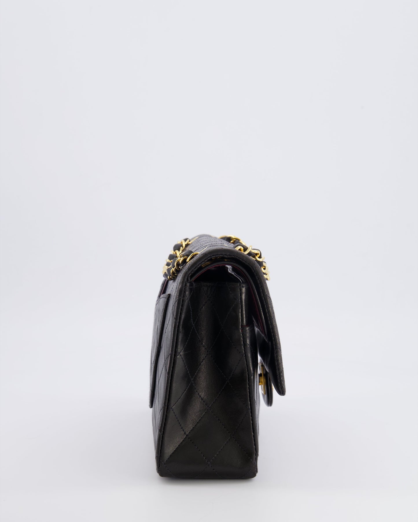 Chanel   Black Medium Classic Double Flap Bag in Lambskin Leather with 24K Gold Hardware