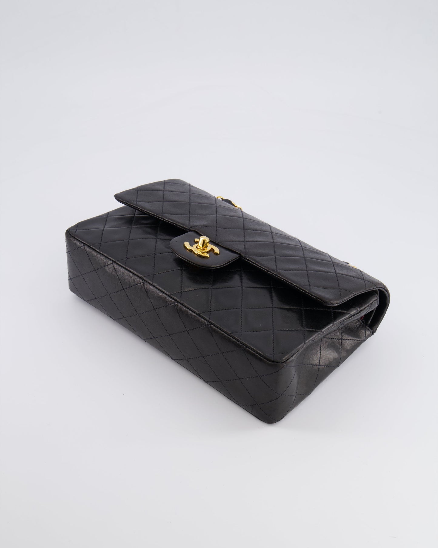 Chanel   Black Medium Classic Double Flap Bag in Lambskin Leather with 24K Gold Hardware
