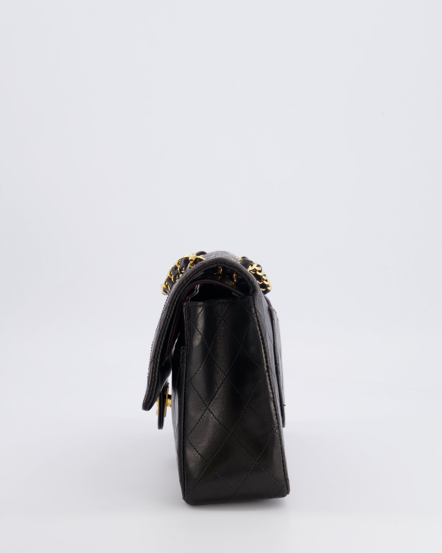 Chanel   Black Medium Classic Double Flap Bag in Lambskin Leather with 24K Gold Hardware