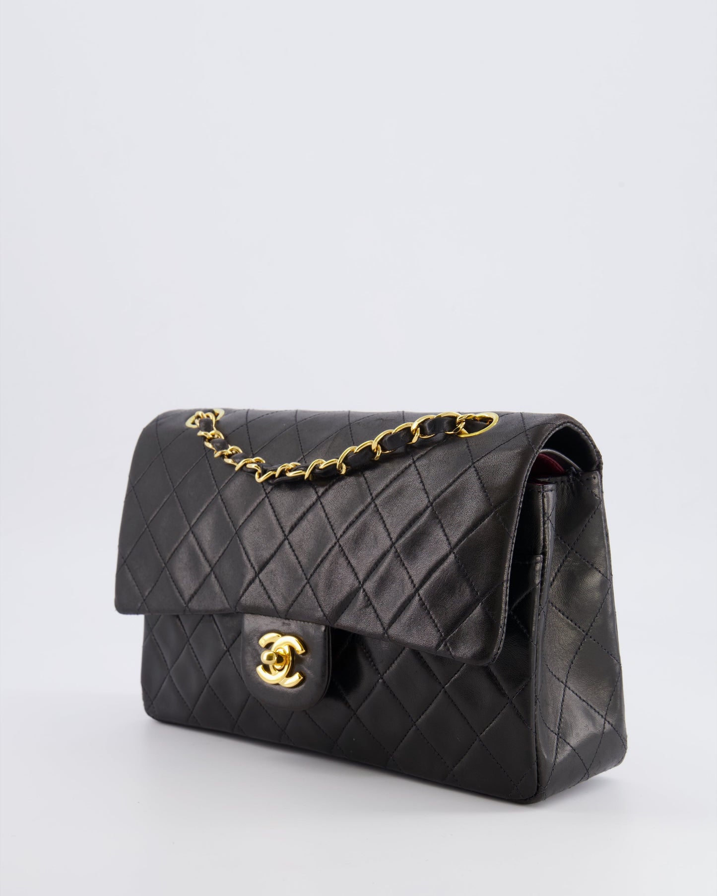 Chanel   Black Medium Classic Double Flap Bag in Lambskin Leather with 24K Gold Hardware