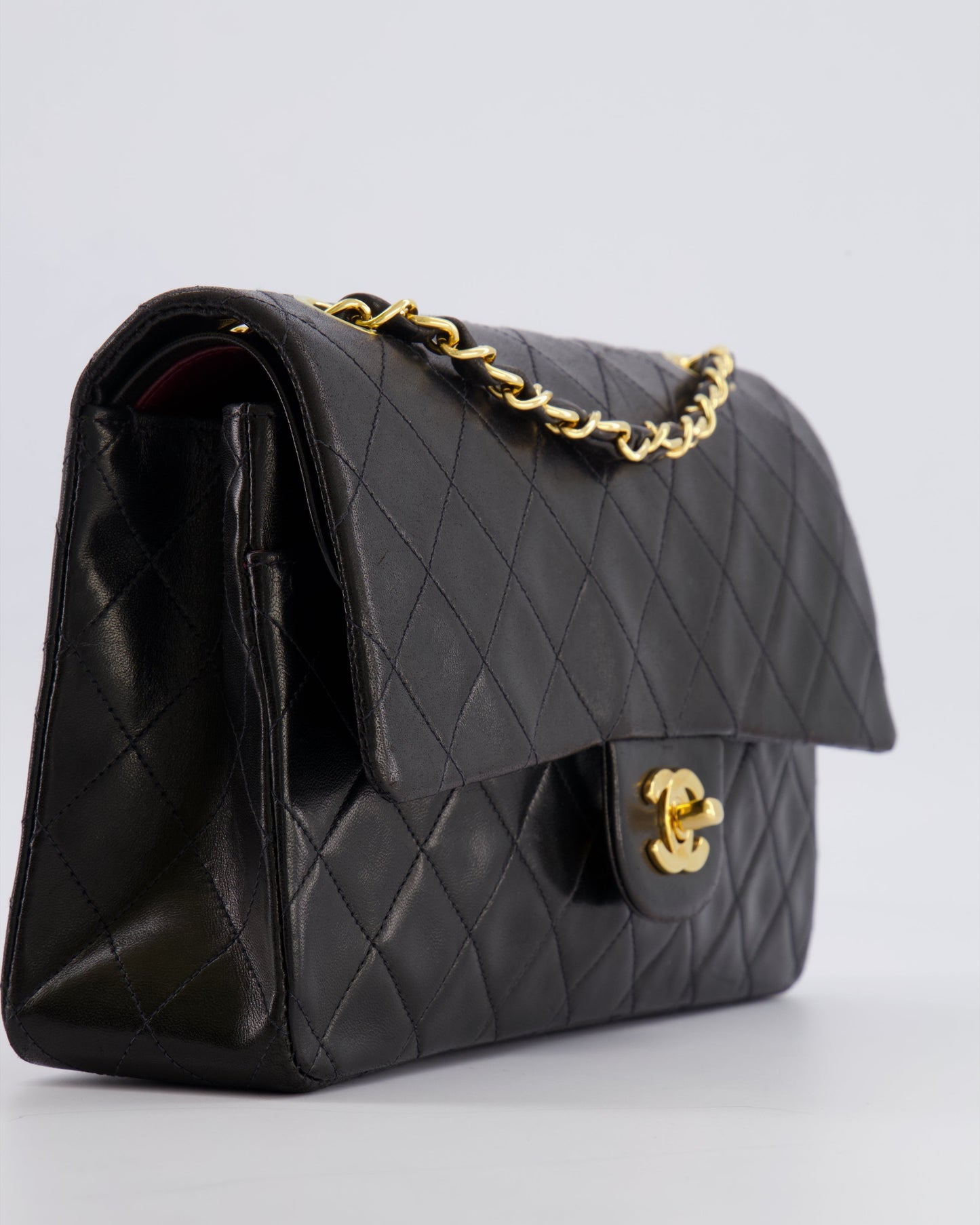 Chanel   Black Medium Classic Double Flap Bag in Lambskin Leather with 24K Gold Hardware