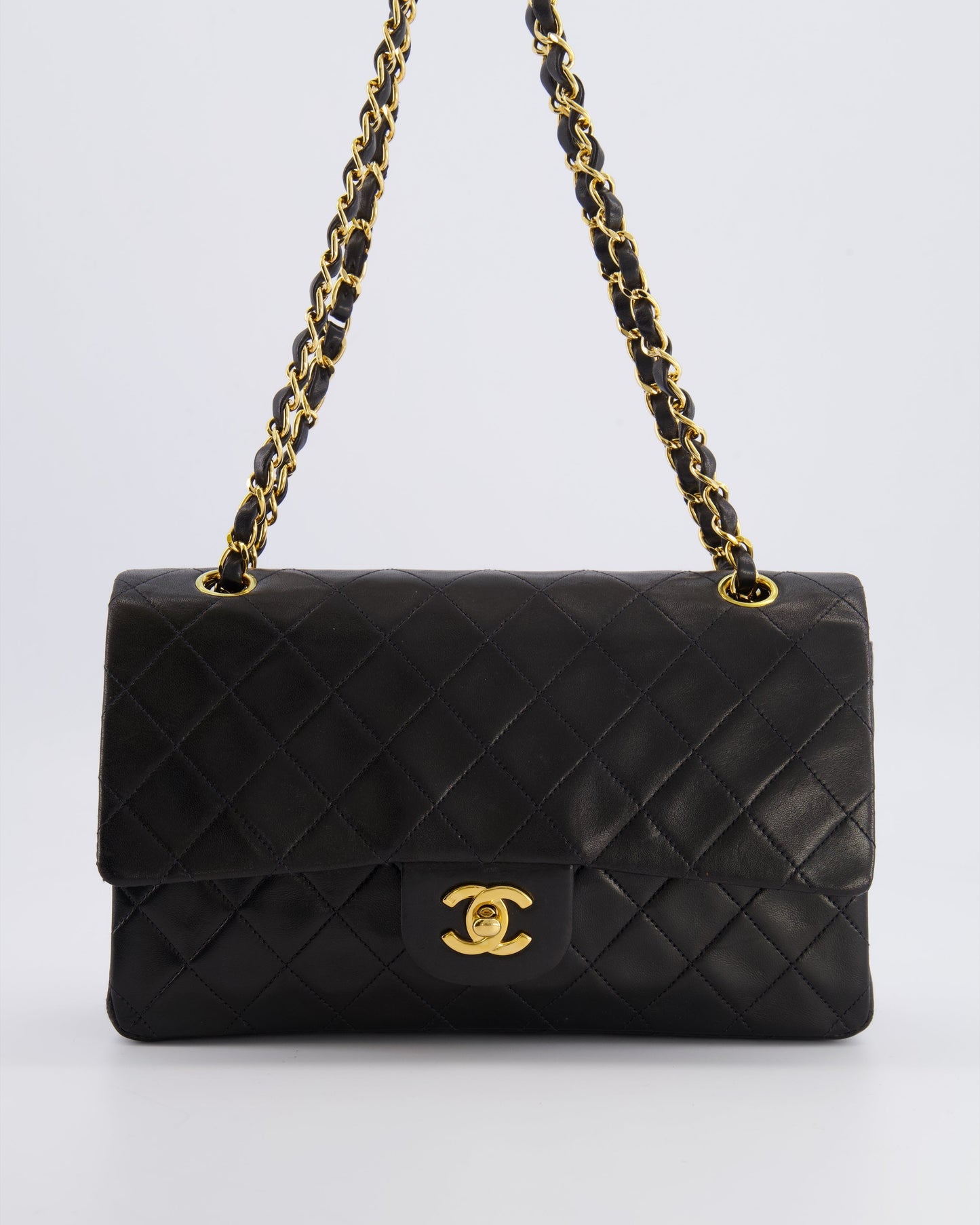 Chanel   Black Medium Classic Double Flap Bag in Lambskin Leather with 24K Gold Hardware