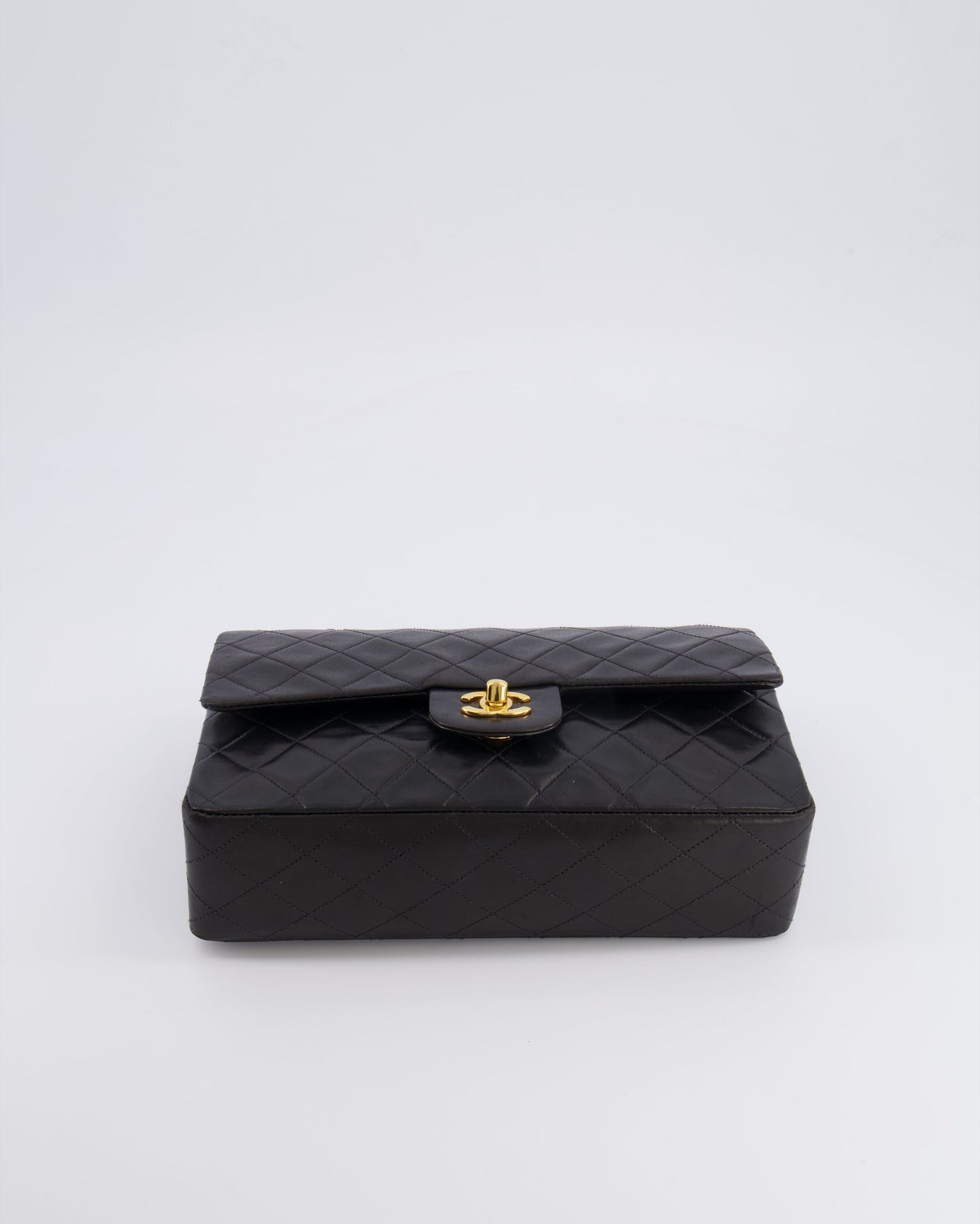 Chanel   Black Medium Classic Double Flap Bag in Lambskin Leather with 24K Gold Hardware