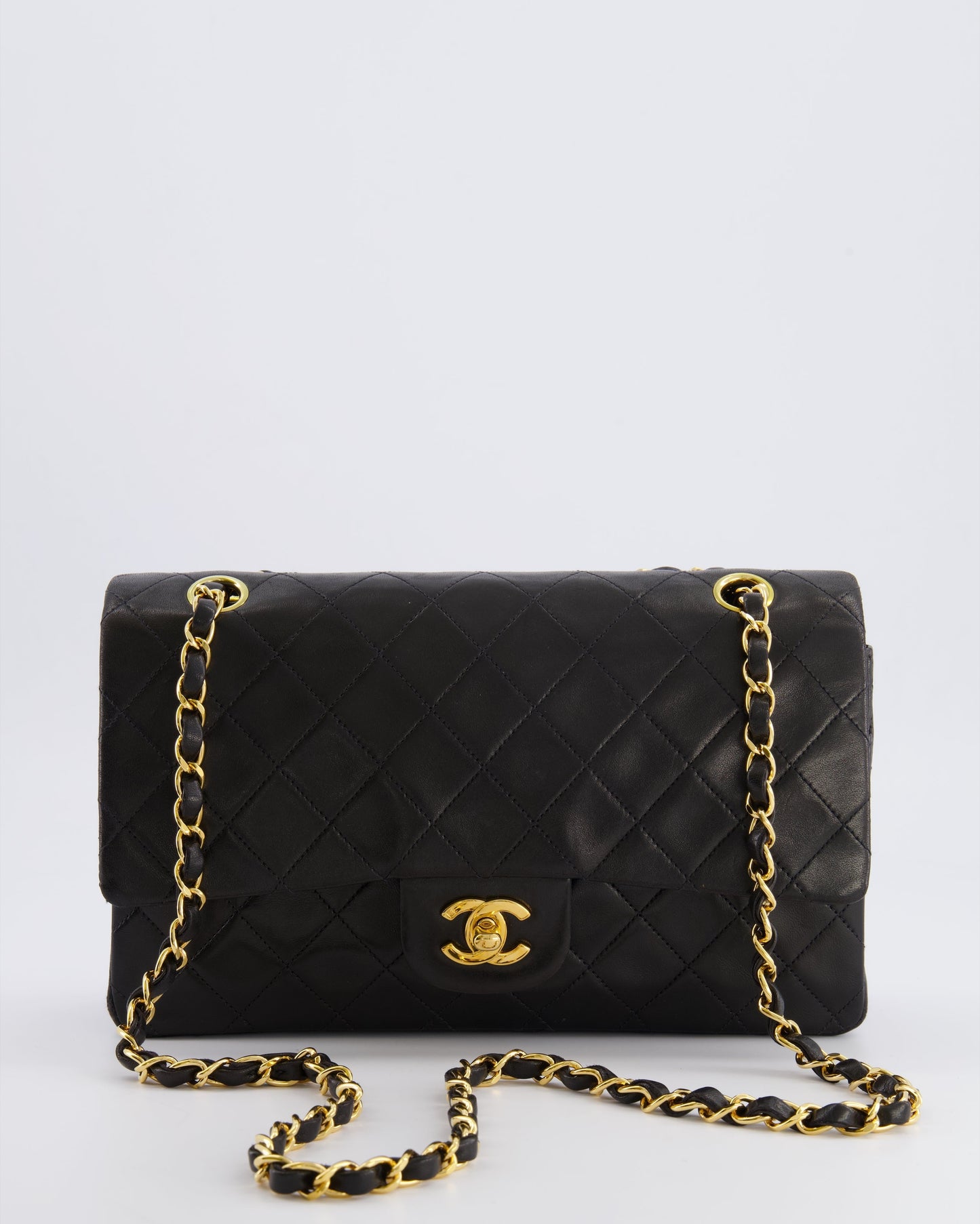 Chanel   Black Medium Classic Double Flap Bag in Lambskin Leather with 24K Gold Hardware