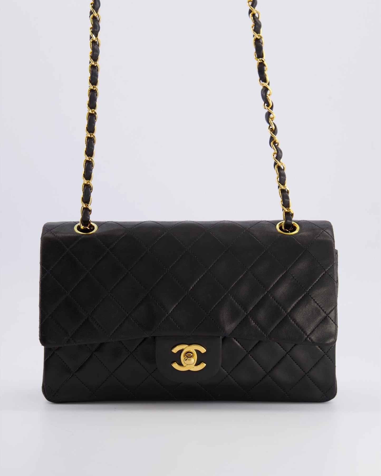Chanel   Black Medium Classic Double Flap Bag in Lambskin Leather with 24K Gold Hardware