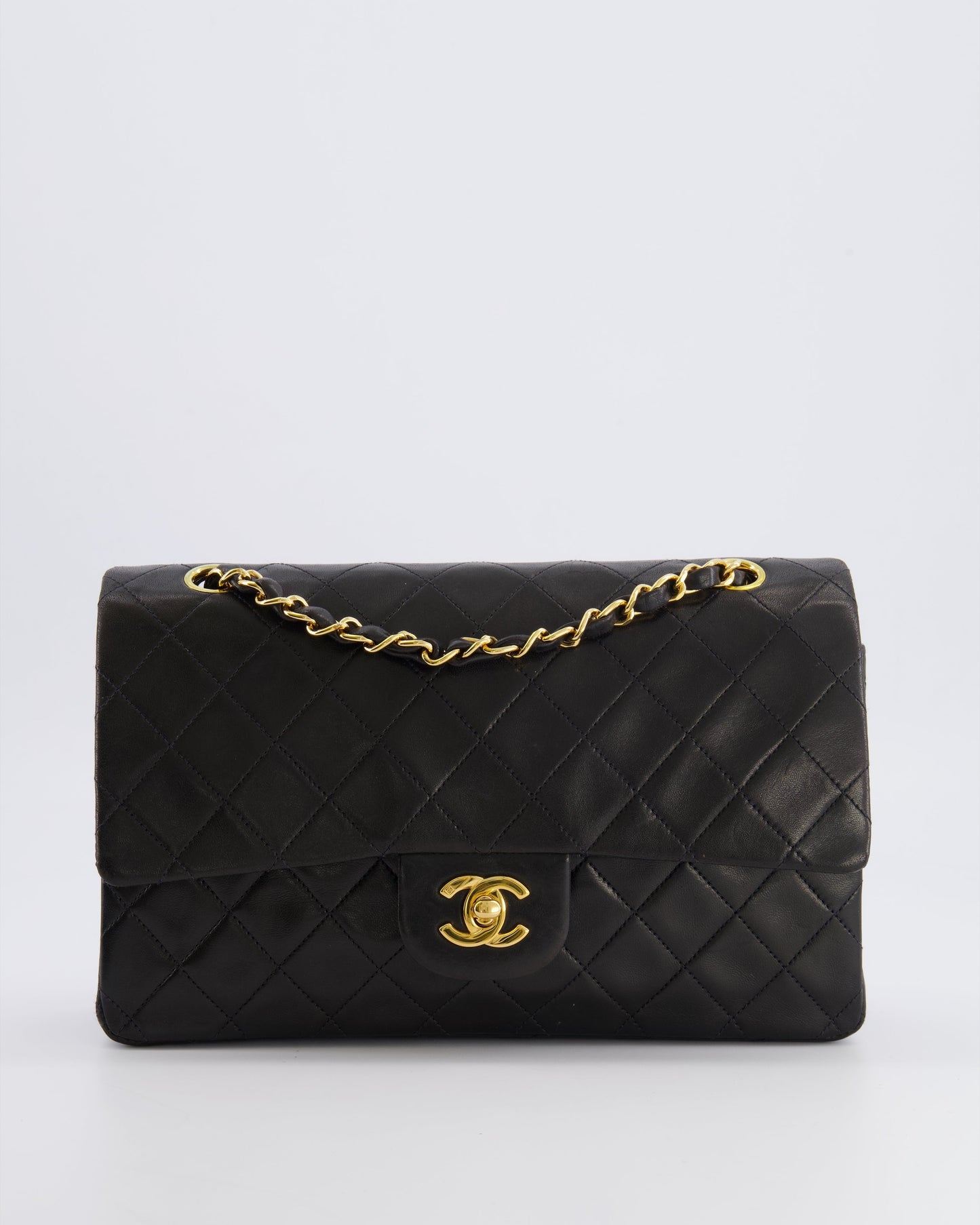Chanel   Black Medium Classic Double Flap Bag in Lambskin Leather with 24K Gold Hardware