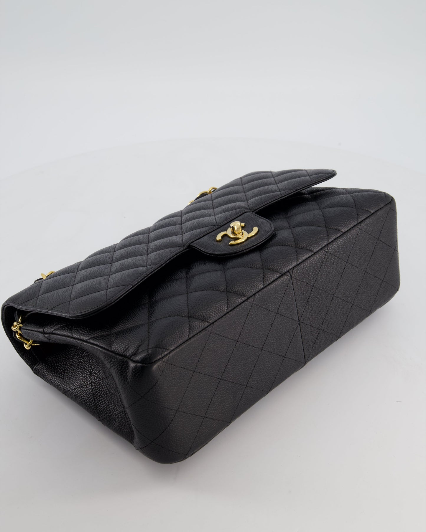 Chanel Black Jumbo Classic Double Flap Bag in Caviar Leather with Gold Hardware