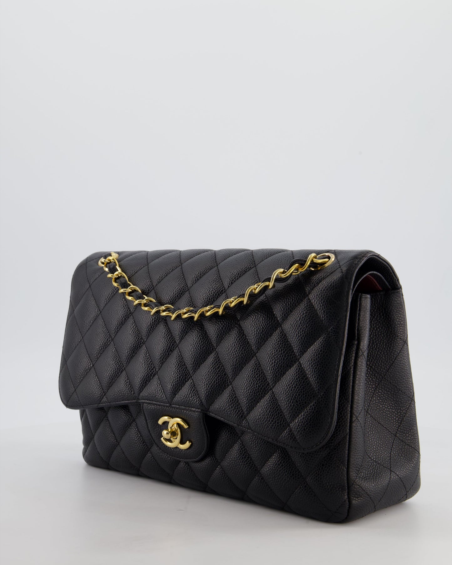 Chanel Black Jumbo Classic Double Flap Bag in Caviar Leather with Gold Hardware