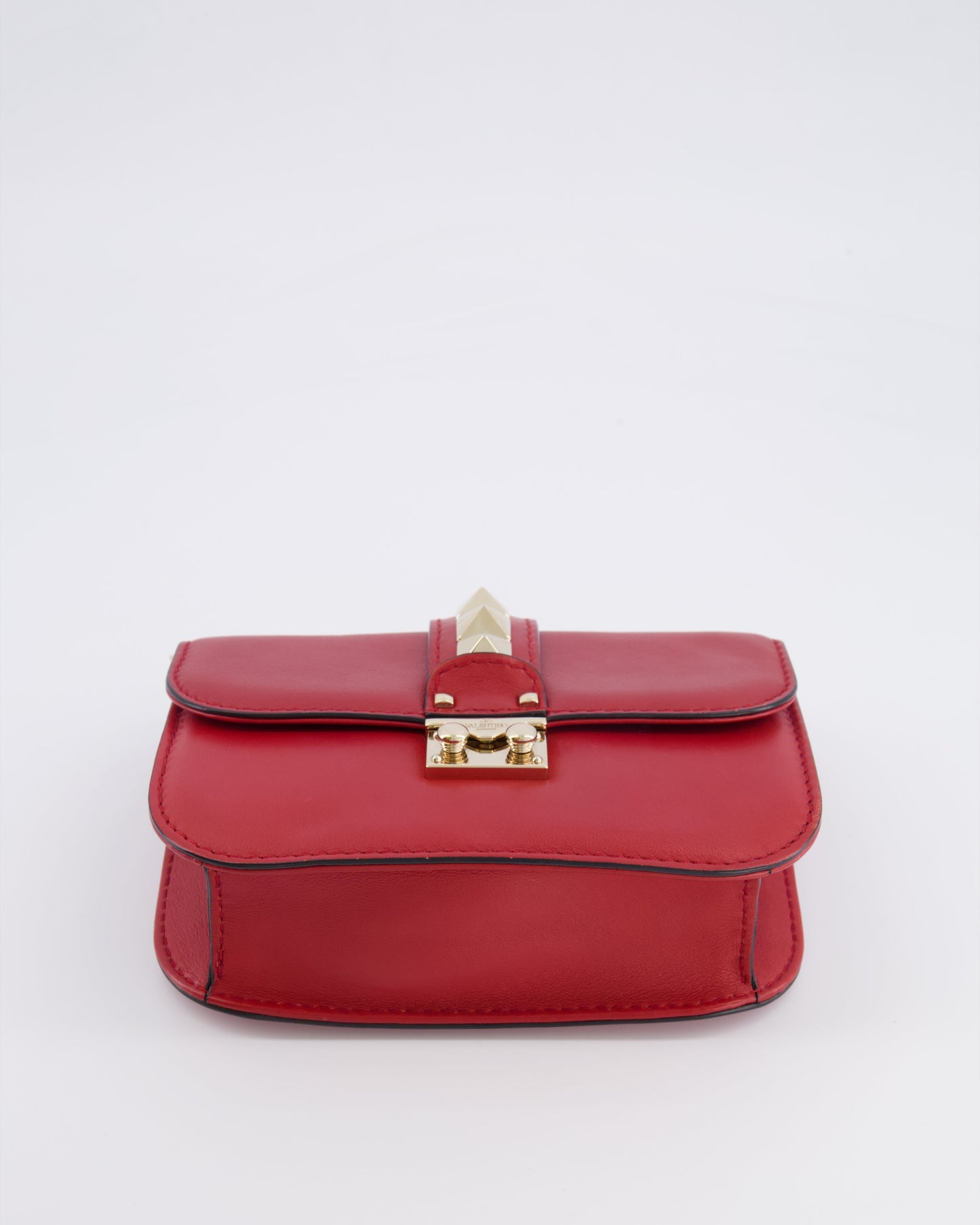 Valentino Red Leather Rockstud Glam Lock Bag with Gold Hardware