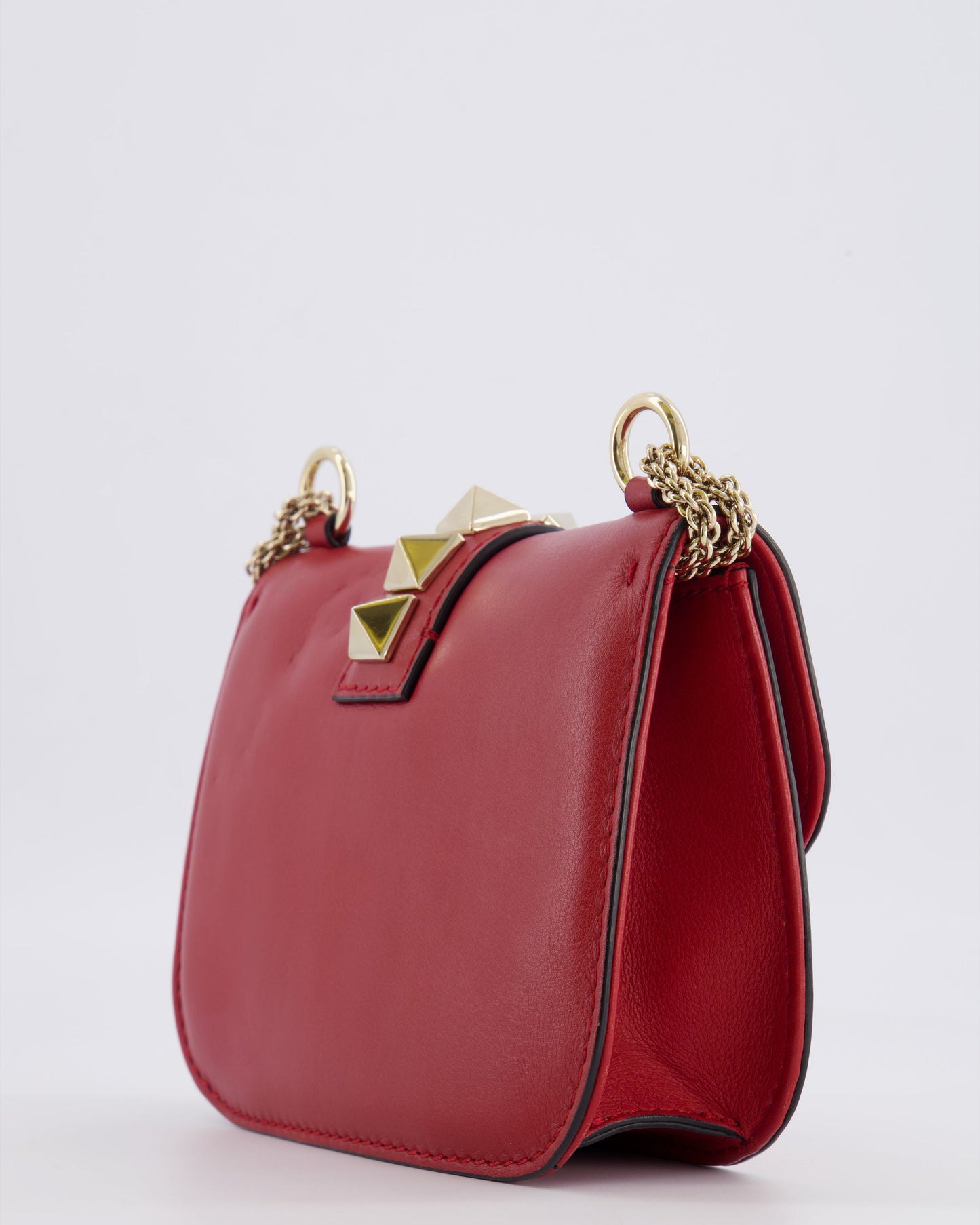 Valentino Red Leather Rockstud Glam Lock Bag with Gold Hardware