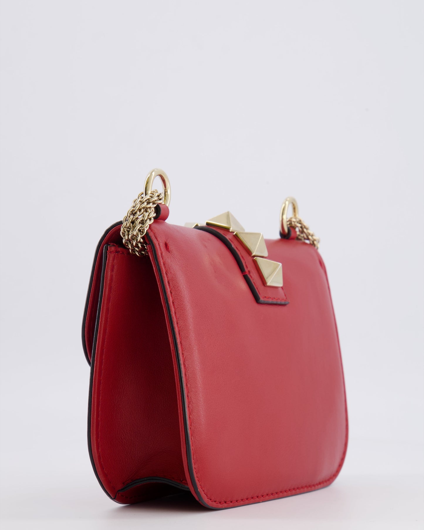 Valentino Red Leather Rockstud Glam Lock Bag with Gold Hardware