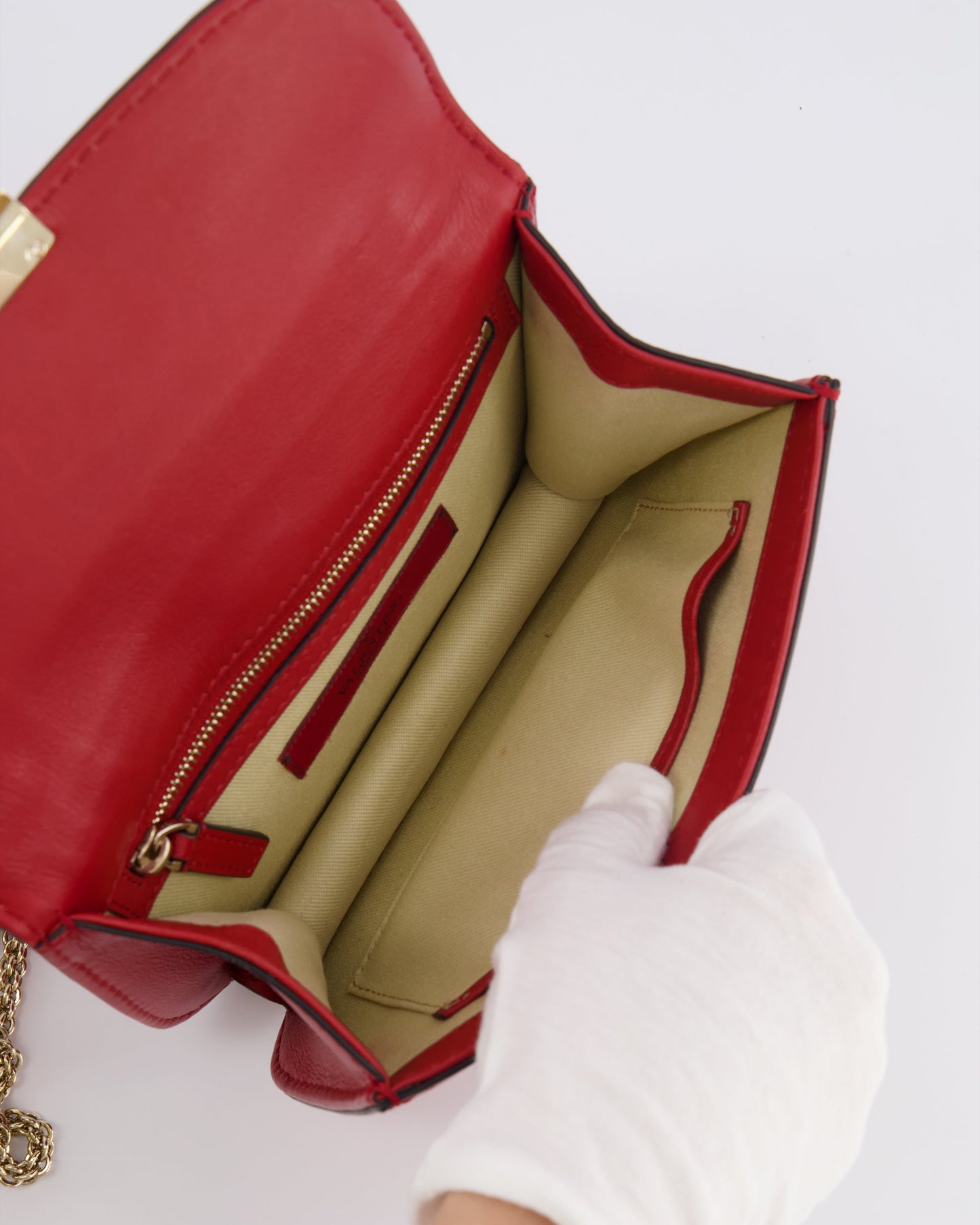 Valentino Red Leather Rockstud Glam Lock Bag with Gold Hardware
