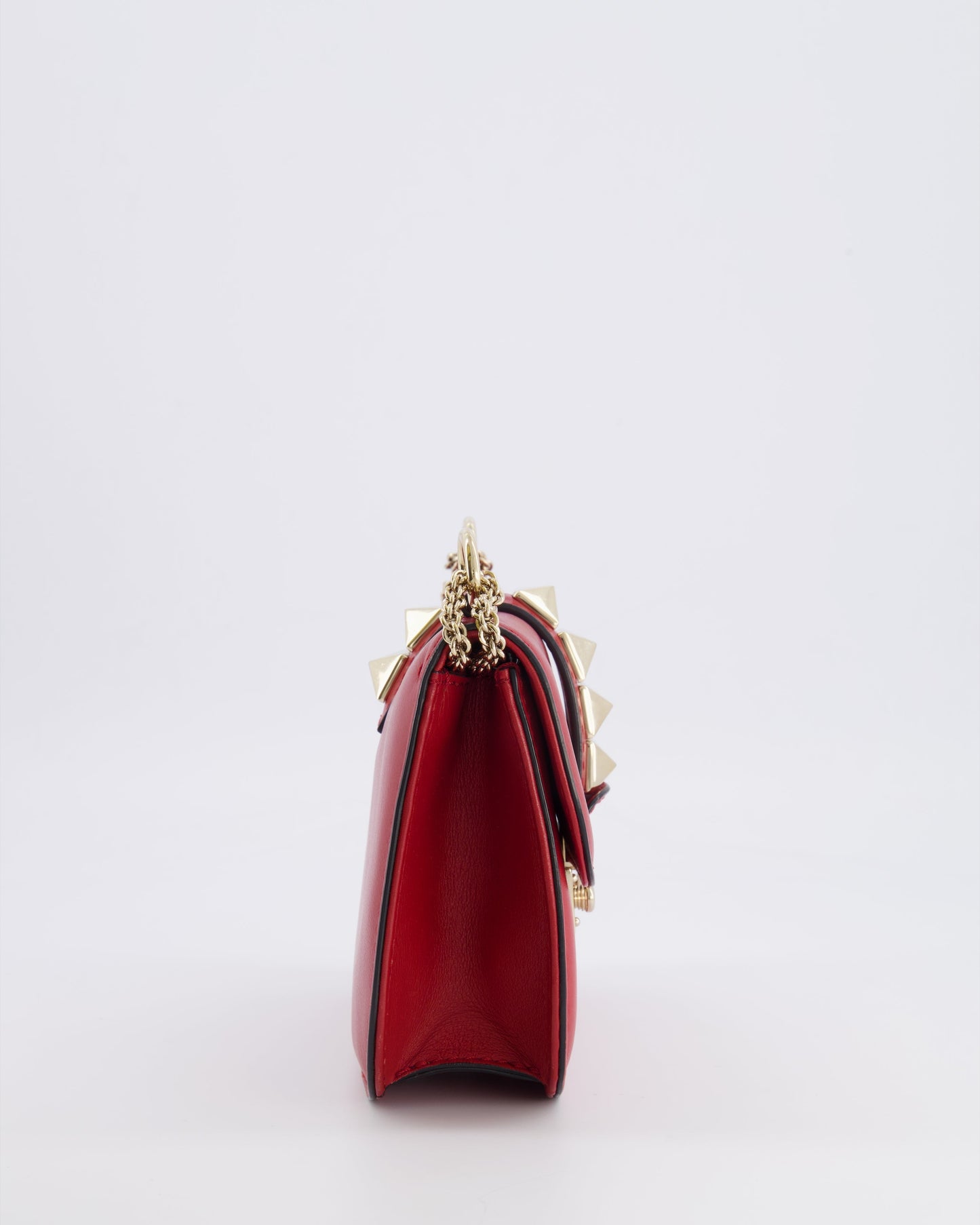 Valentino Red Leather Rockstud Glam Lock Bag with Gold Hardware