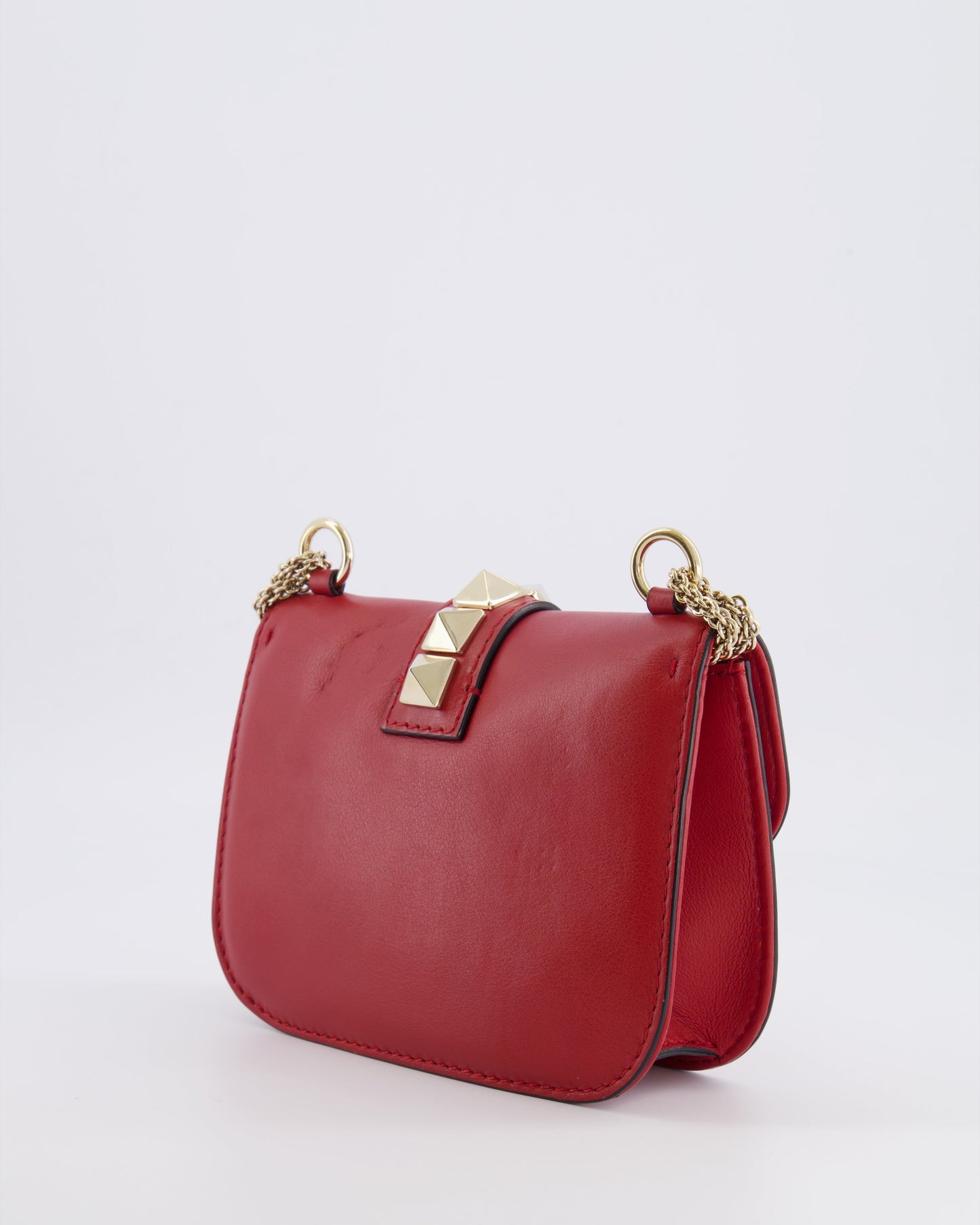 Valentino Red Leather Rockstud Glam Lock Bag with Gold Hardware
