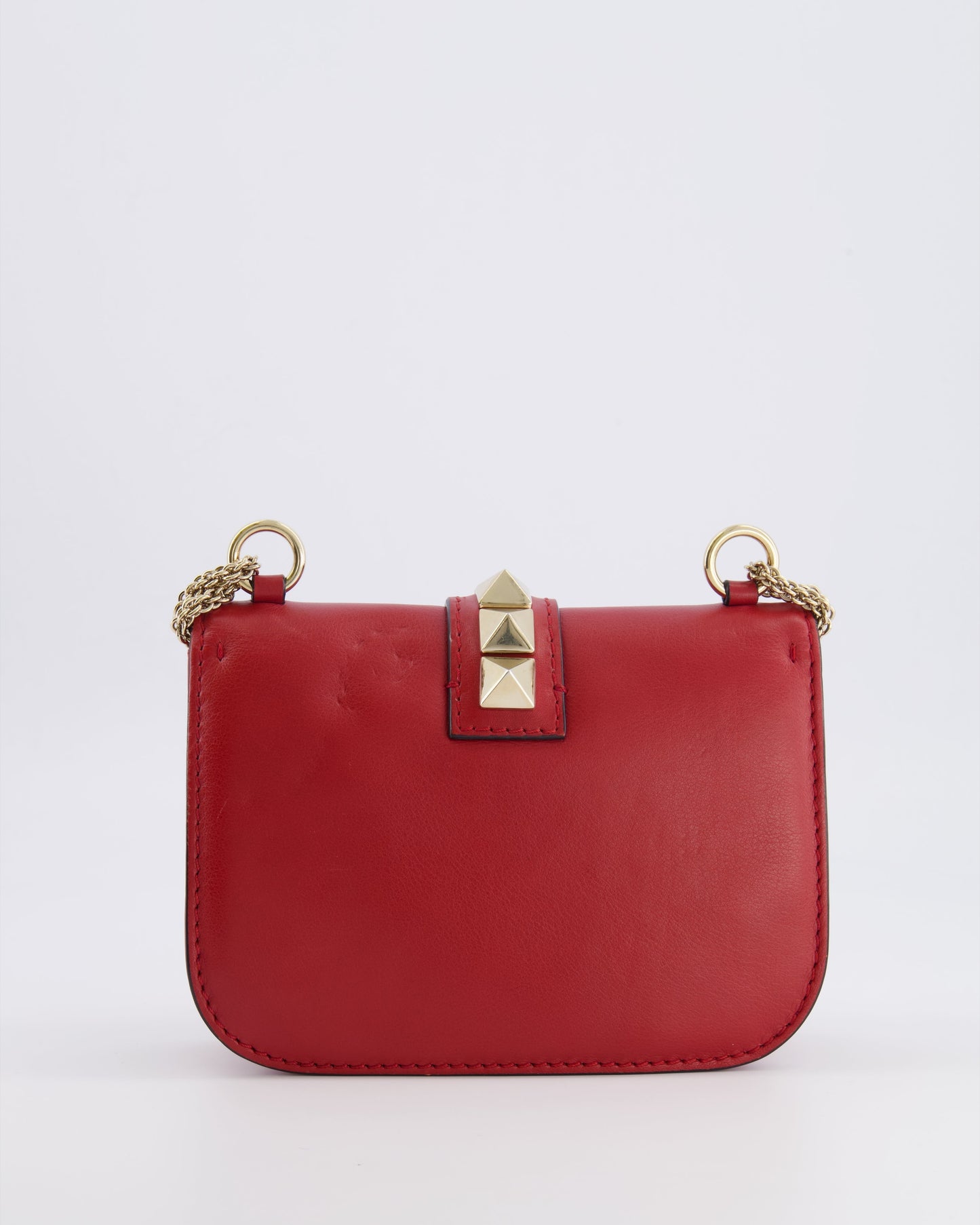 Valentino Red Leather Rockstud Glam Lock Bag with Gold Hardware