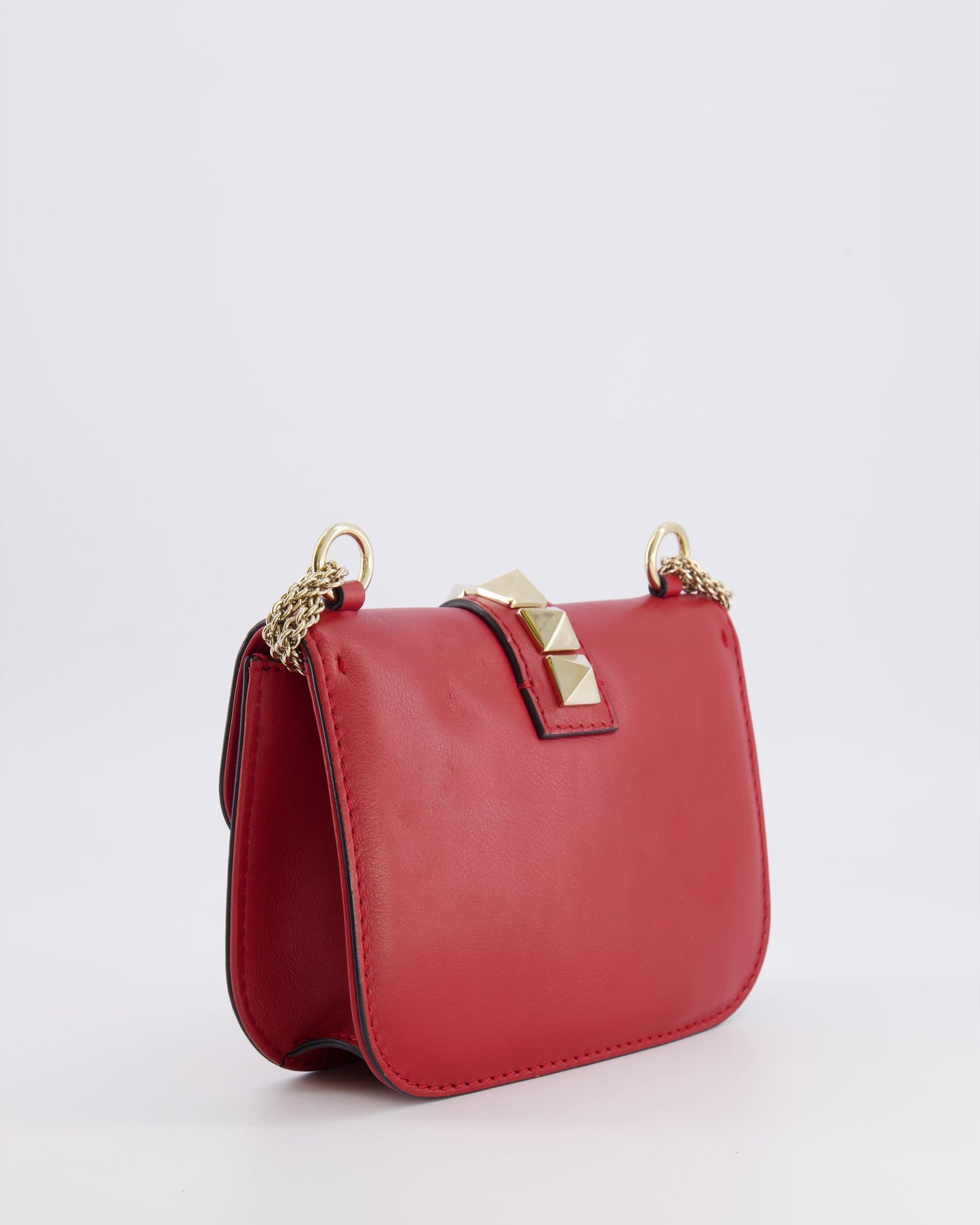Valentino Red Leather Rockstud Glam Lock Bag with Gold Hardware