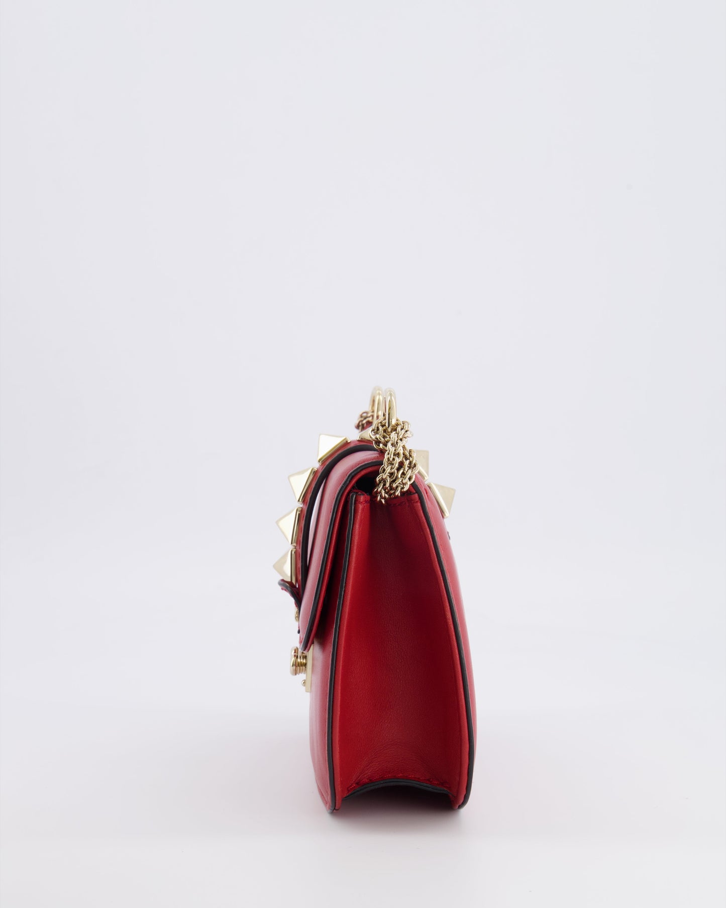 Valentino Red Leather Rockstud Glam Lock Bag with Gold Hardware