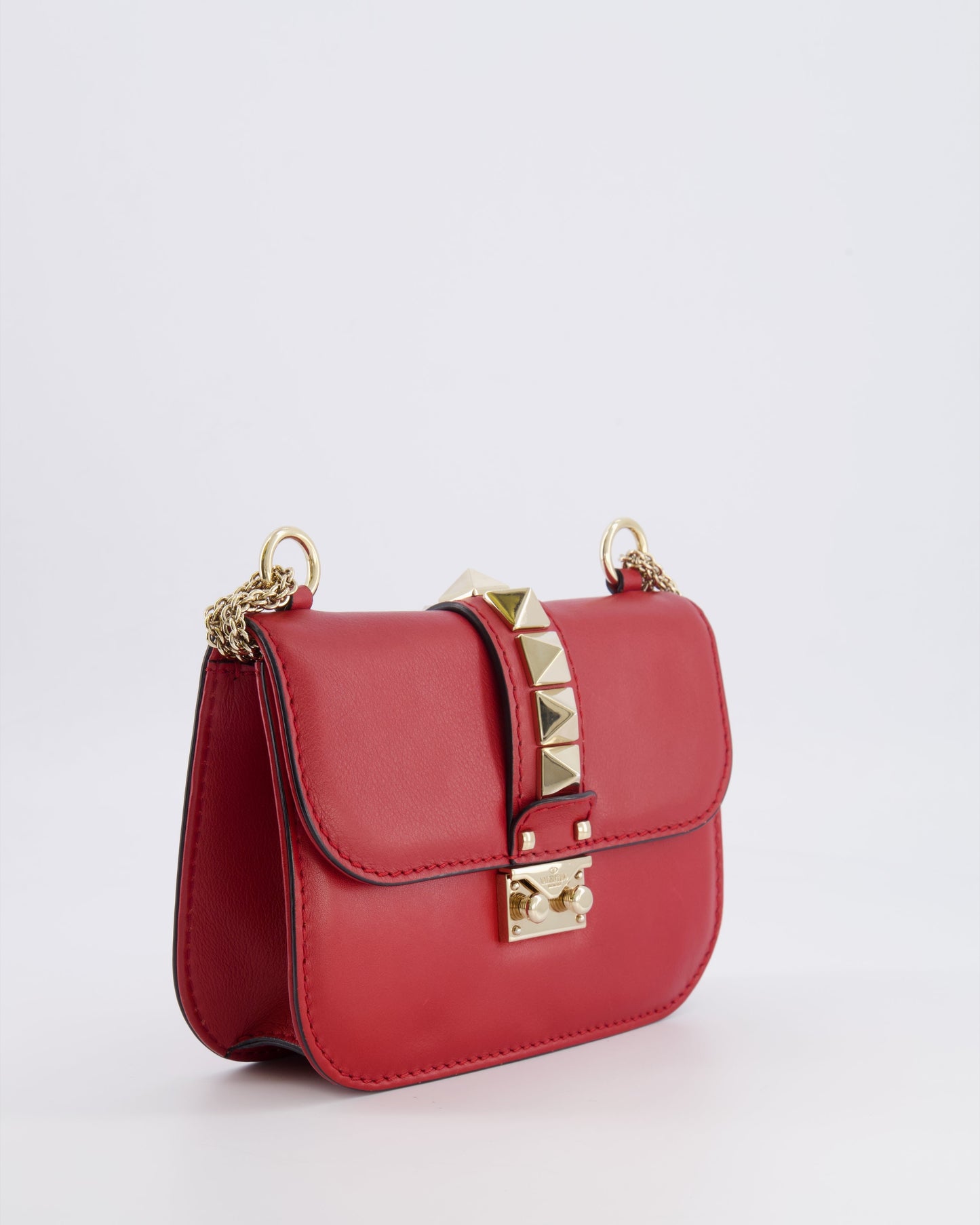 Valentino Red Leather Rockstud Glam Lock Bag with Gold Hardware