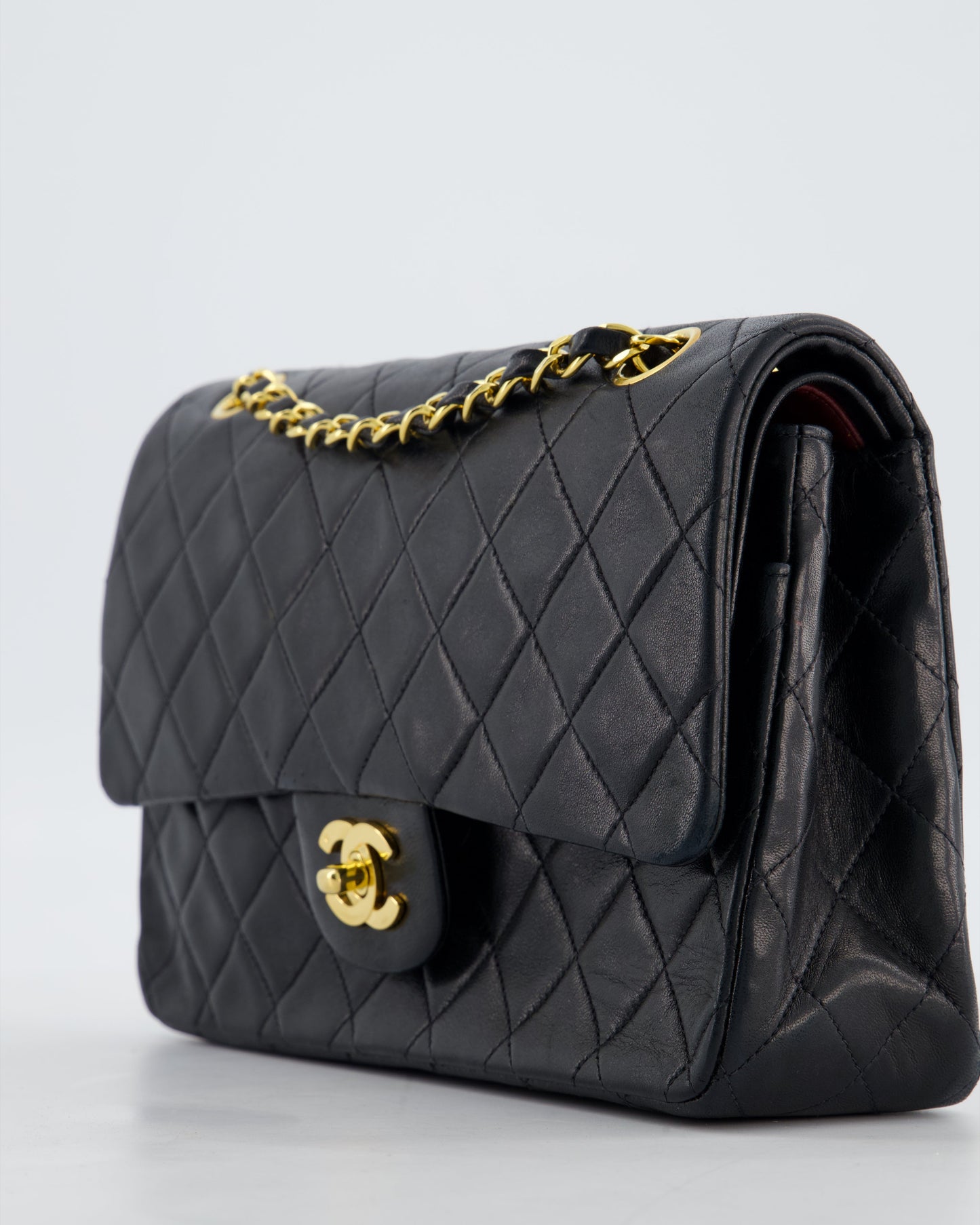 Chanel   Medium Black Classic Double Flap Bag in Lambskin Leather with 24K Gold Hardware