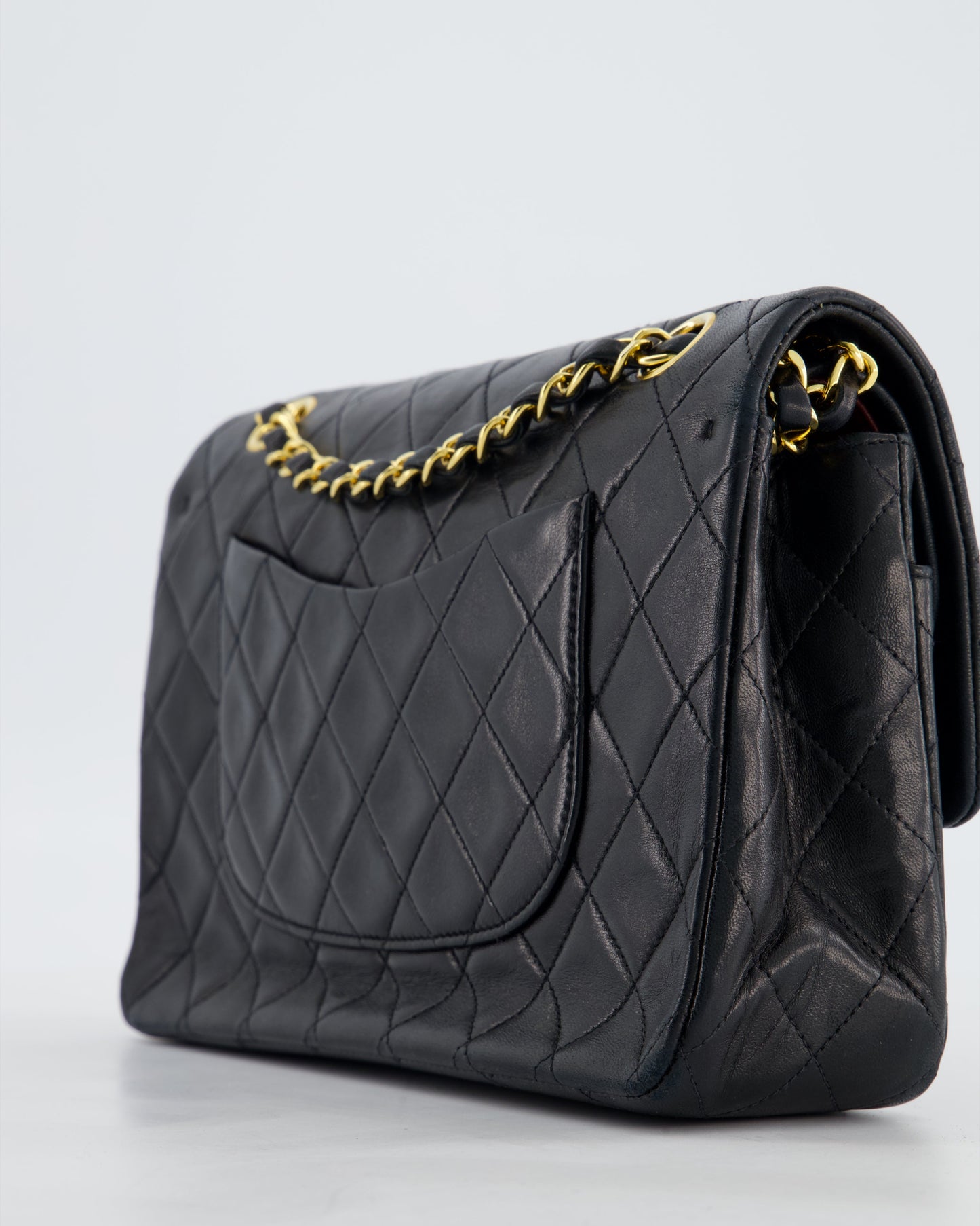 Chanel   Medium Black Classic Double Flap Bag in Lambskin Leather with 24K Gold Hardware