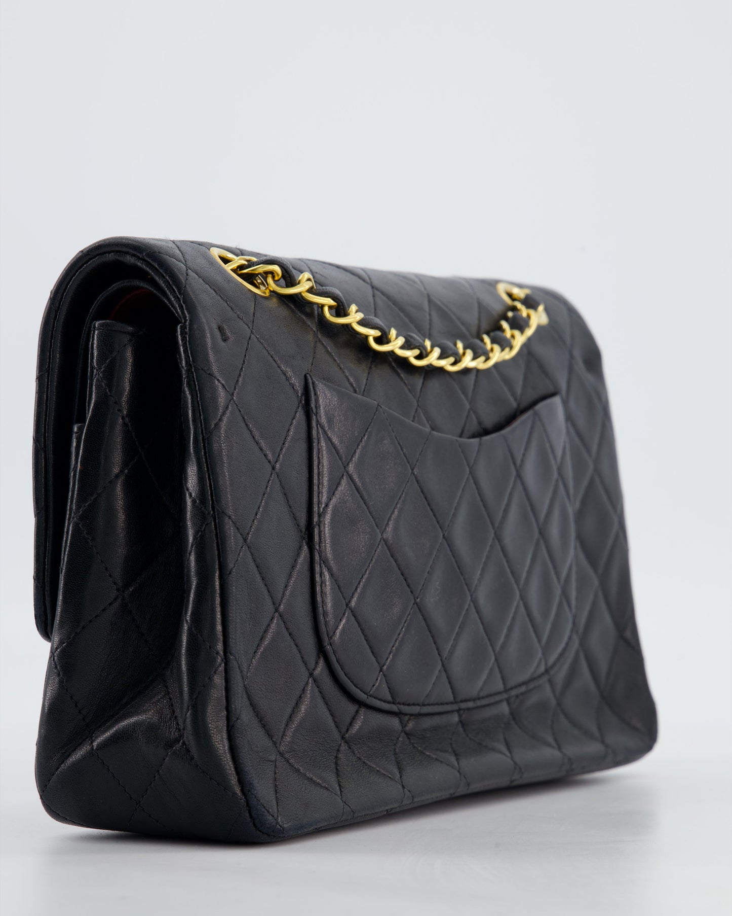 Chanel   Medium Black Classic Double Flap Bag in Lambskin Leather with 24K Gold Hardware