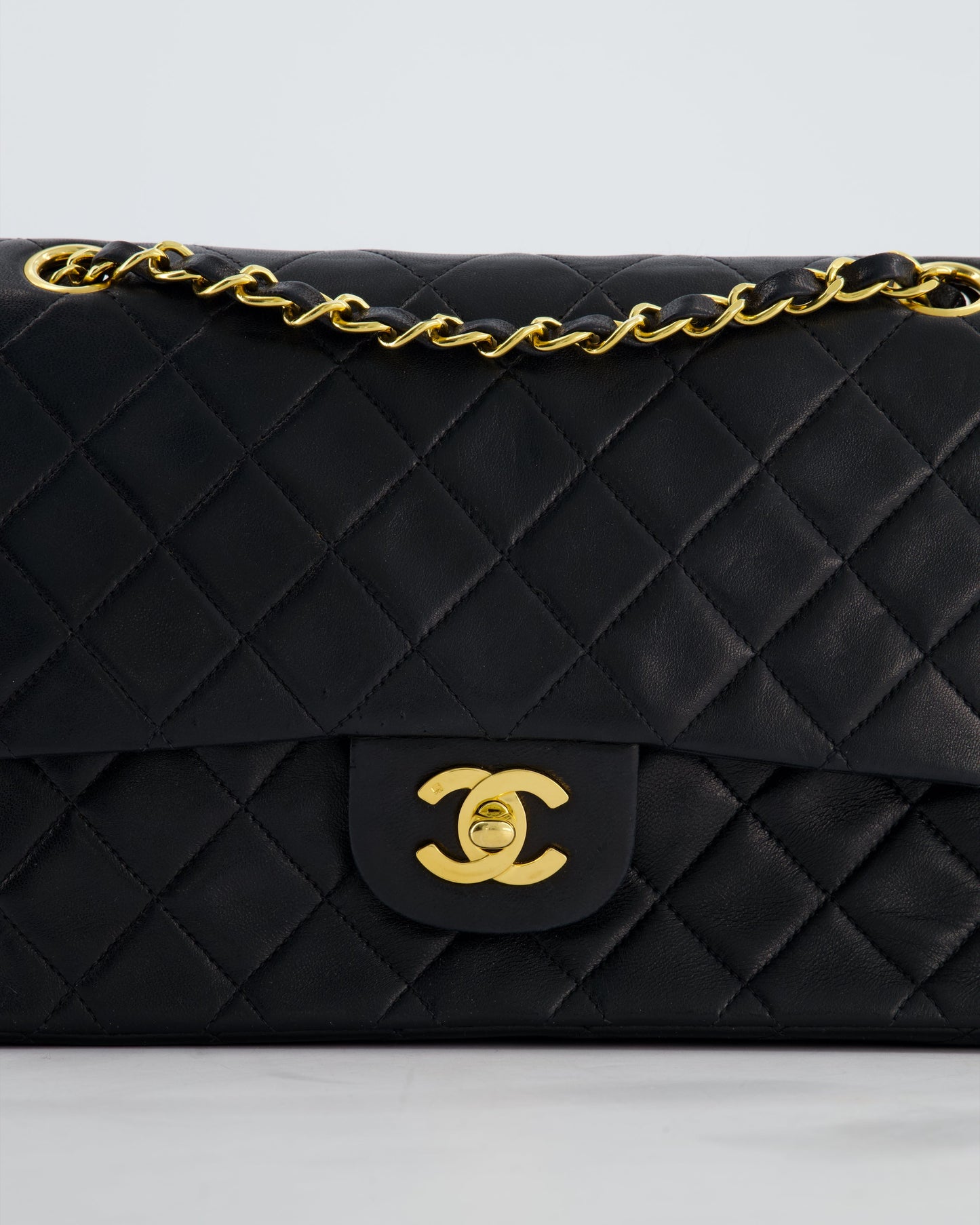 Chanel   Medium Black Classic Double Flap Bag in Lambskin Leather with 24K Gold Hardware