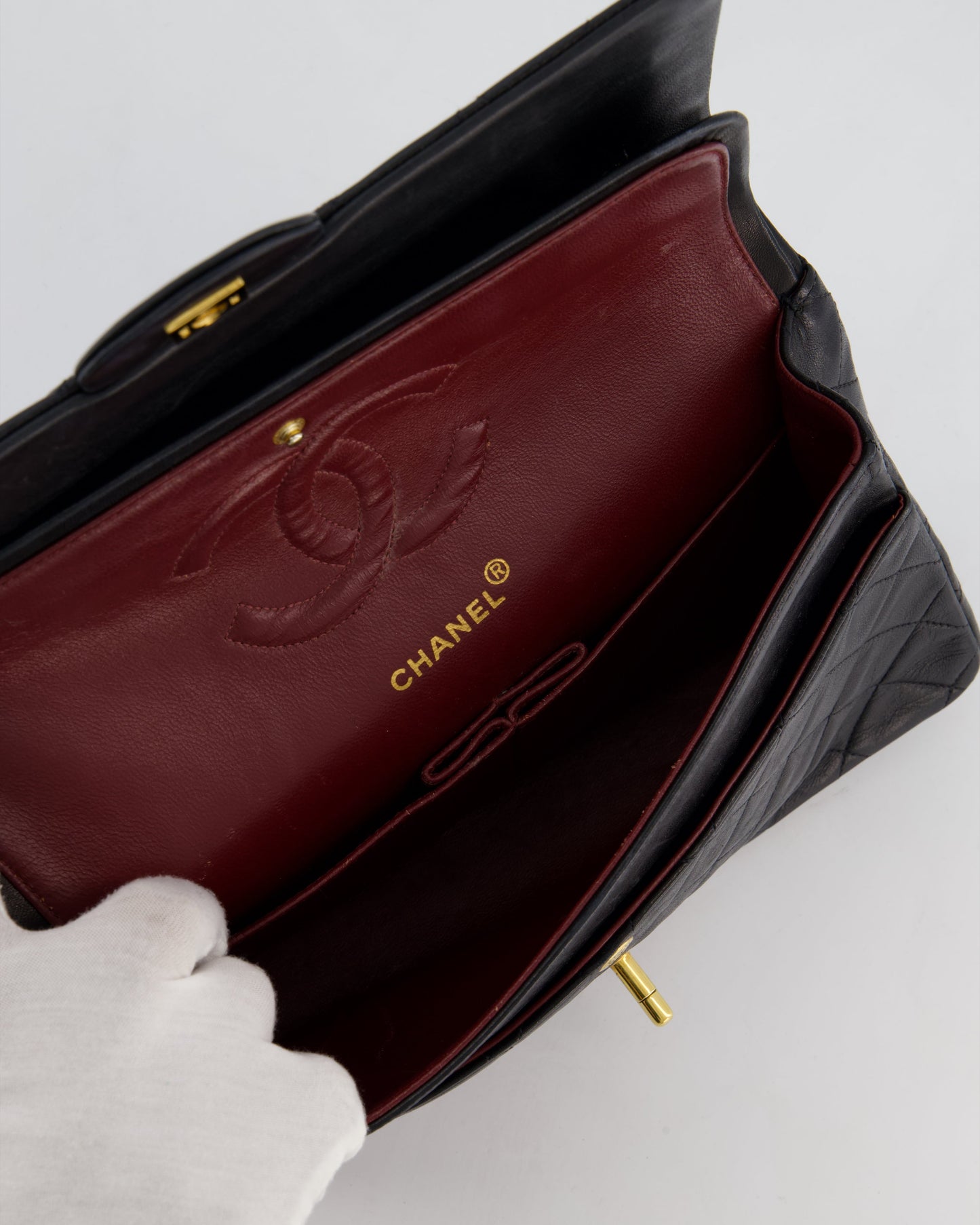 Chanel   Medium Black Classic Double Flap Bag in Lambskin Leather with 24K Gold Hardware