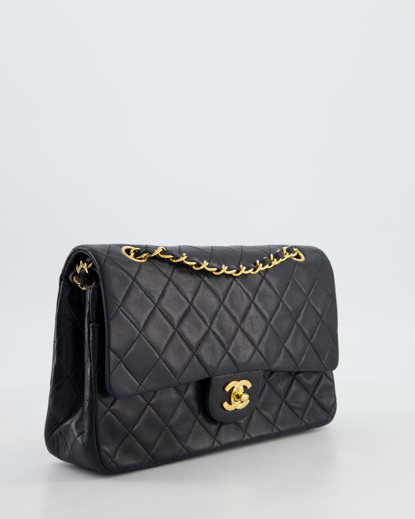 Chanel   Medium Black Classic Double Flap Bag in Lambskin Leather with 24K Gold Hardware