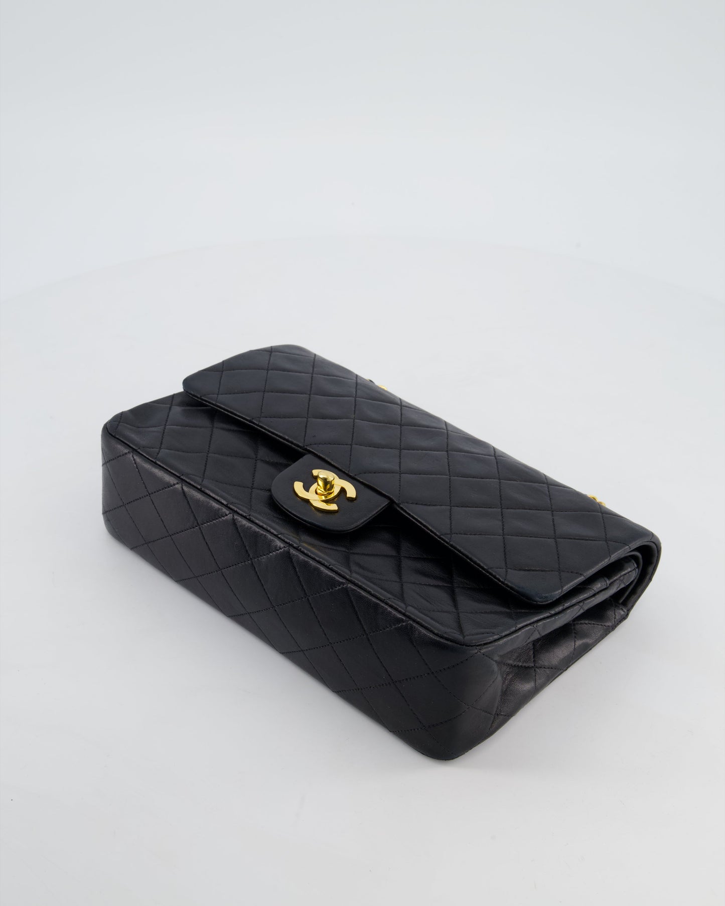 Chanel   Medium Black Classic Double Flap Bag in Lambskin Leather with 24K Gold Hardware